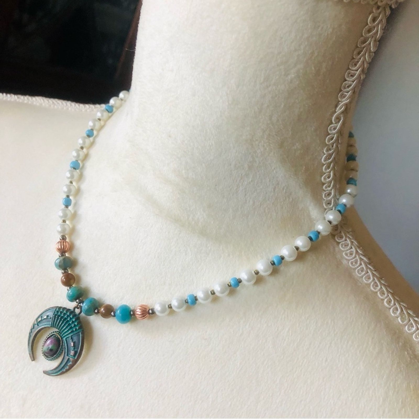 Handmade Handcrafted repurpose ancient look stone Pearl necklace Size ONE SIZE - 4 Thumbnail