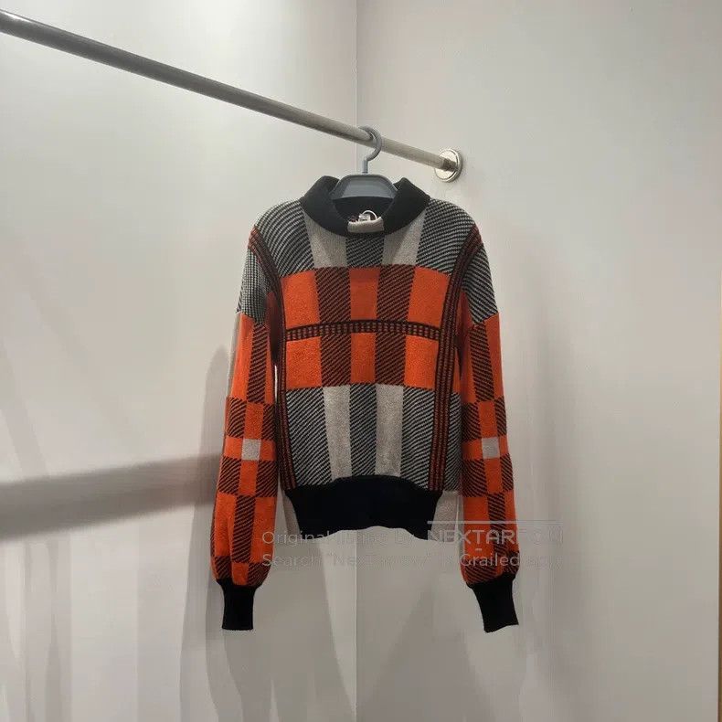 Hermes Hermes Gingham check long-sleeve knit sweater Size XS / US 0-2 / IT 36-38 - 1 Thumbnail