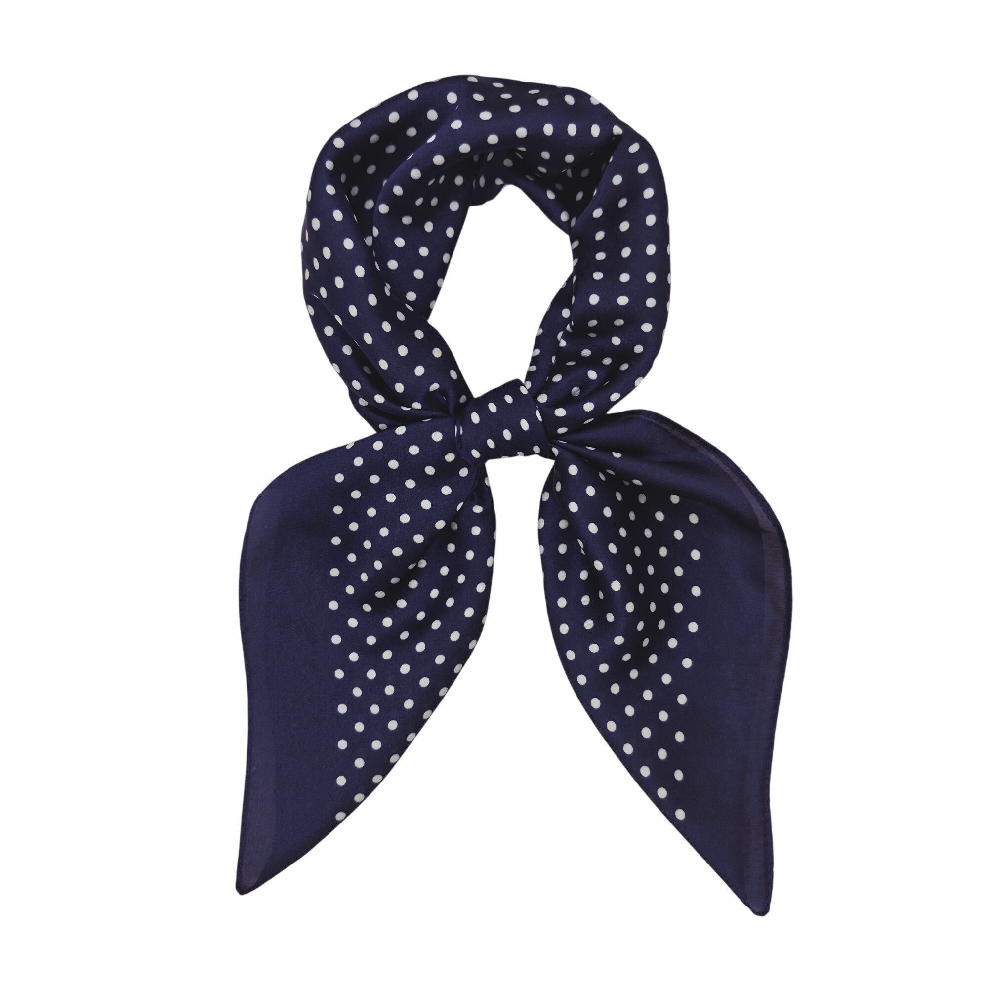 Other ✨Luxury Elegant Silky Scarf Navy Blue Beige Polka Dot Zigzag Size ONE SIZE - 2 Thumbnail