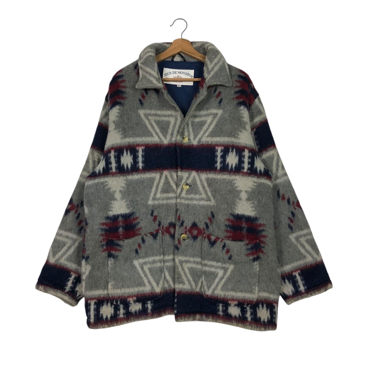 Japanese Brand 🔥VINTAGE WOOL JACKET NAVAJO JOUR DE MONSIEUR ISSEY MIYAKE Size US L / EU 52-54 / 3 - 3 Thumbnail