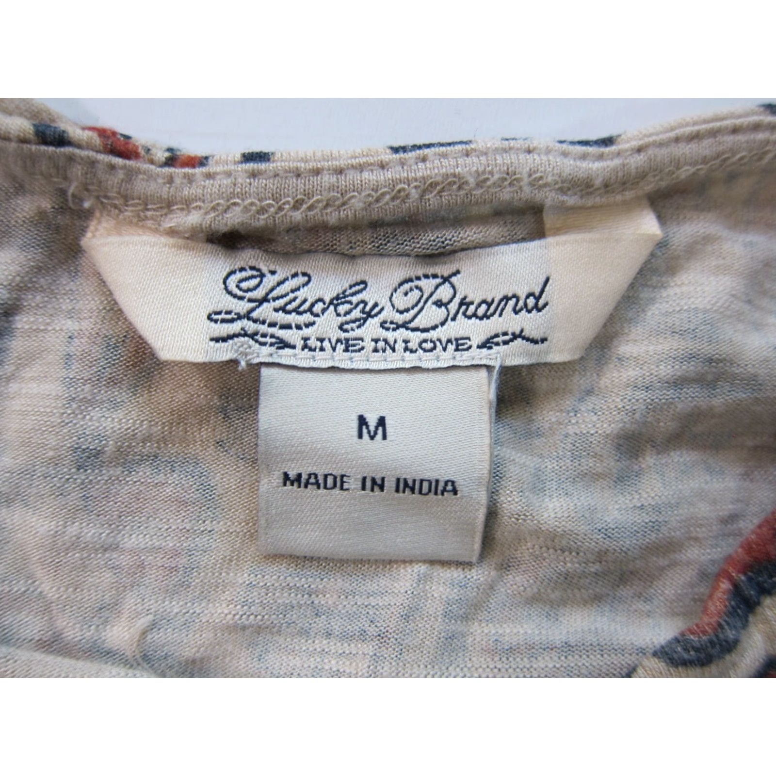 Lucky Brand Lucky Brand Blouse Geometric Beaded Batik Scoop Neck 3/4 Sleeve Grey Brown Women M Size M / US 6-8 / IT 42-44 - 3 Thumbnail