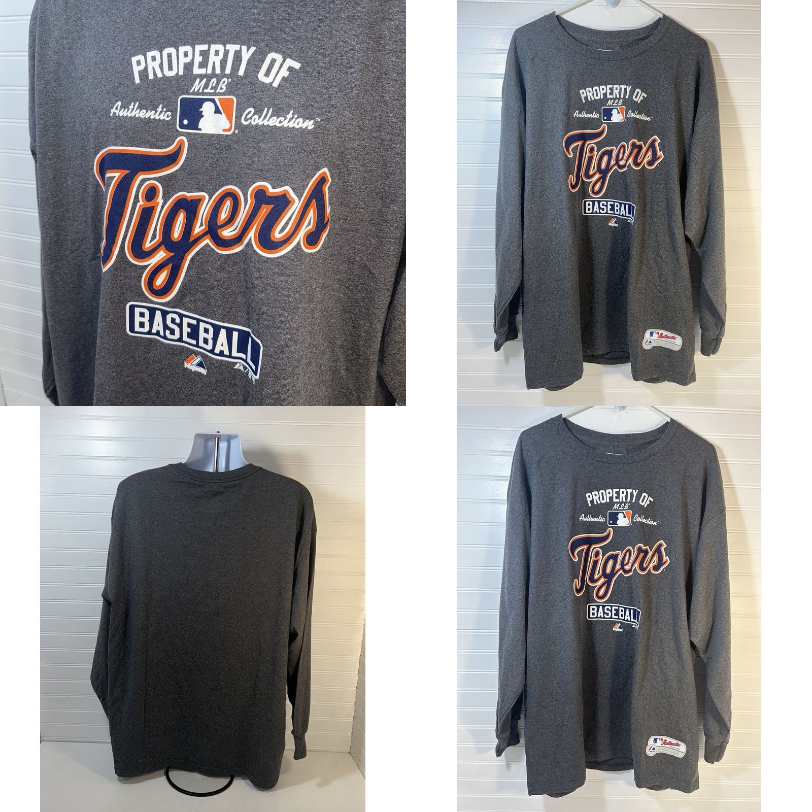 Vintage Majestic Detroit Tigers Long Sleeve Shirt Men 2XL Dark Heather Gray NWT 2011 NOS Tigers Logo Graphic Print Regular Fit Crew Neck Shirt Size US XXL / EU 58 / 5 - 11 Thumbnail