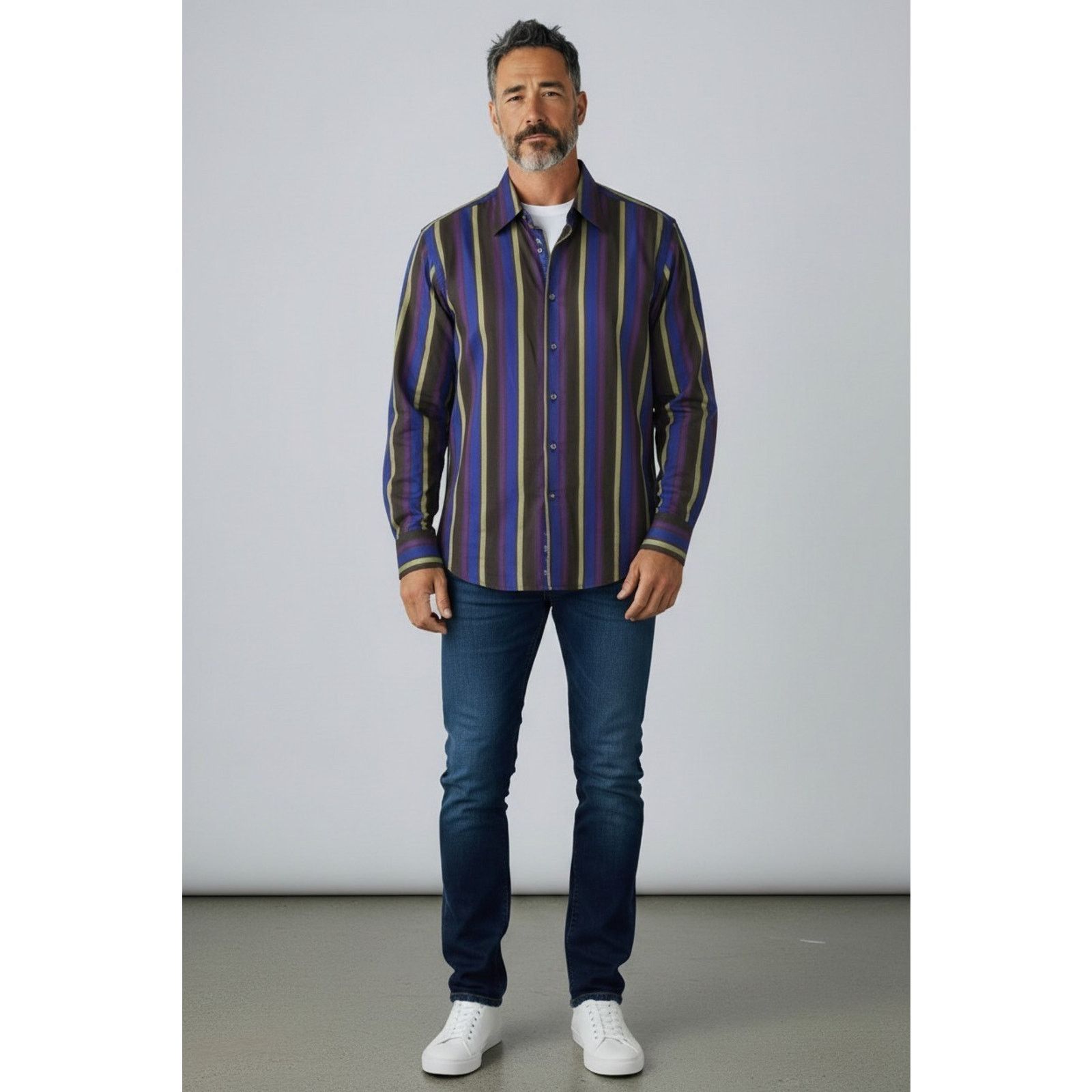 Robert Graham ROBERT GRAHAM Regal Stripe Cotton W/Silk Trim LS Shirt Sz XL Size US XL / EU 56 / 4 - 1 Thumbnail