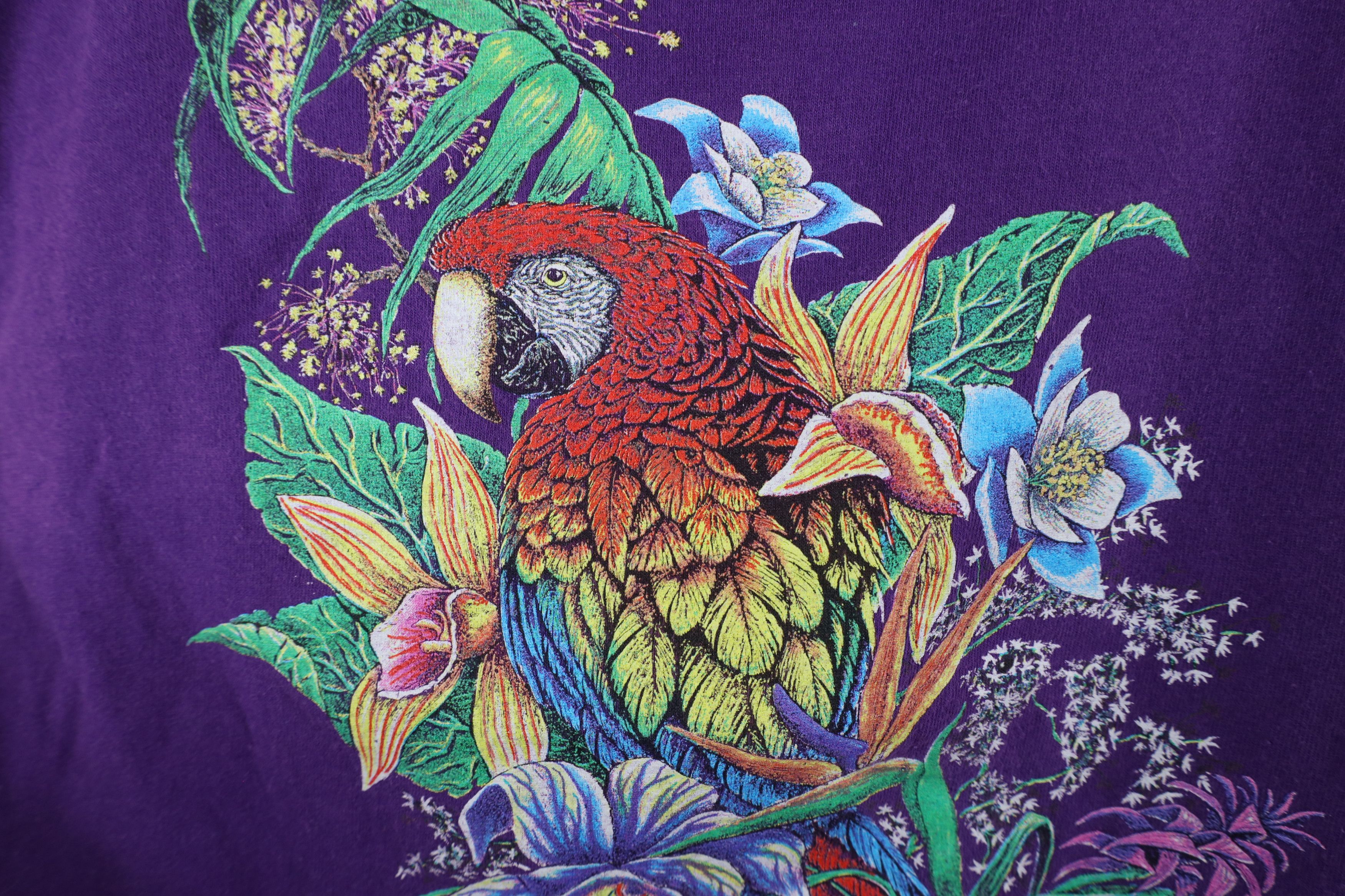 Vintage Vintage 90s Streetwear Parrot Bird Flower T-Shirt Purple USA Size L / US 10 / IT 46 - 5 Thumbnail