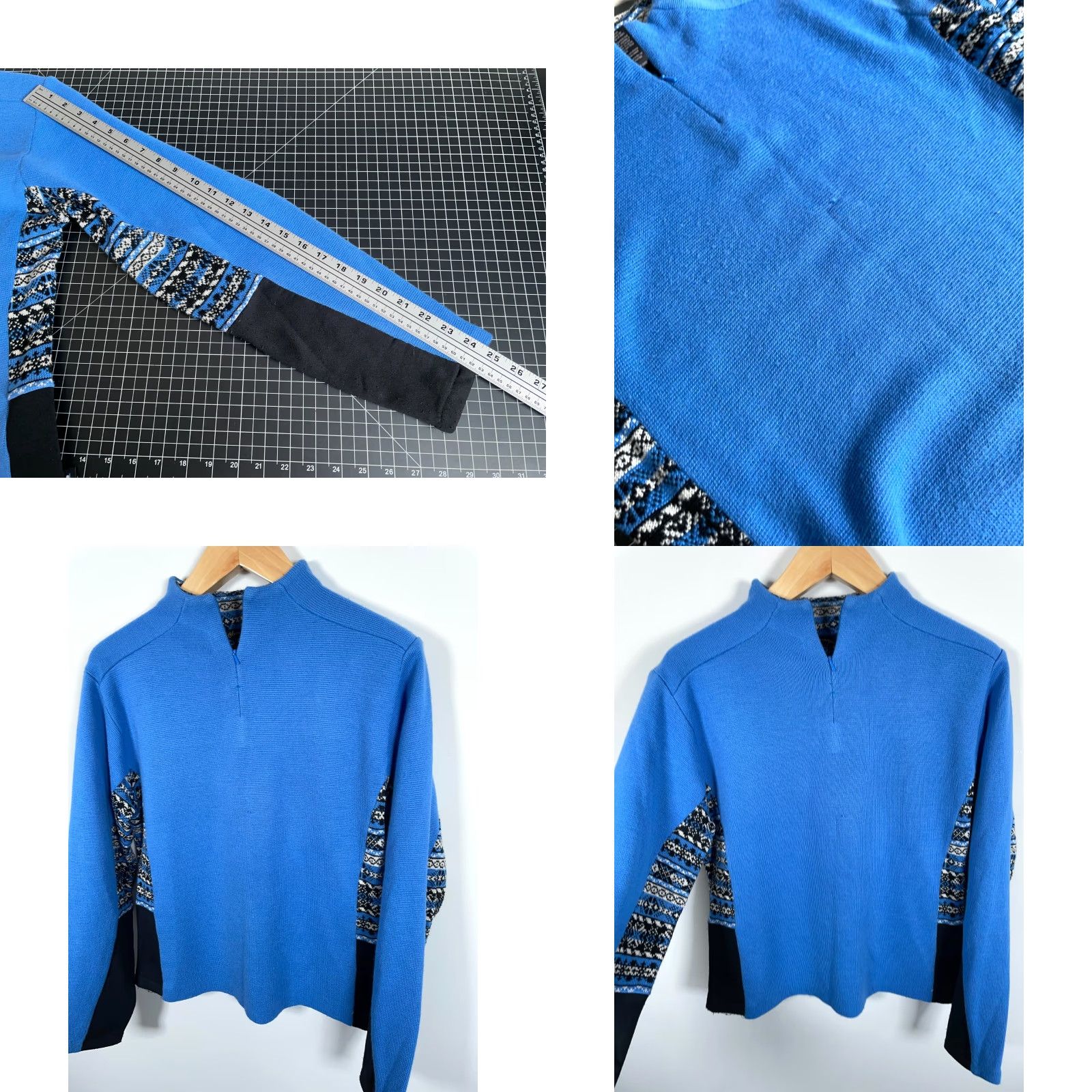 Obermeyer VINTAGE Obermeyer Women's XL Blue Black Panel 1/4 Zip Fair Isle Trim Wool Blend Sweater Pullover Knit Ski Size XL / US 12-14 / IT 48-50 - 8 Thumbnail