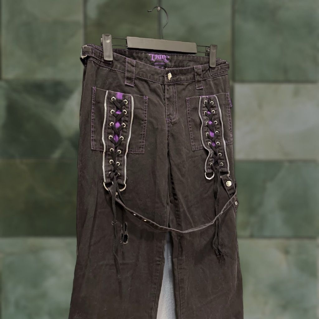 Tripp NYC VINTAGE TRIPP NYC Y2K Black Purple Raver Goth Grunge Pants Women’s Size 9 Cargo Size 30" / US 8 / IT 44 - 1 Thumbnail
