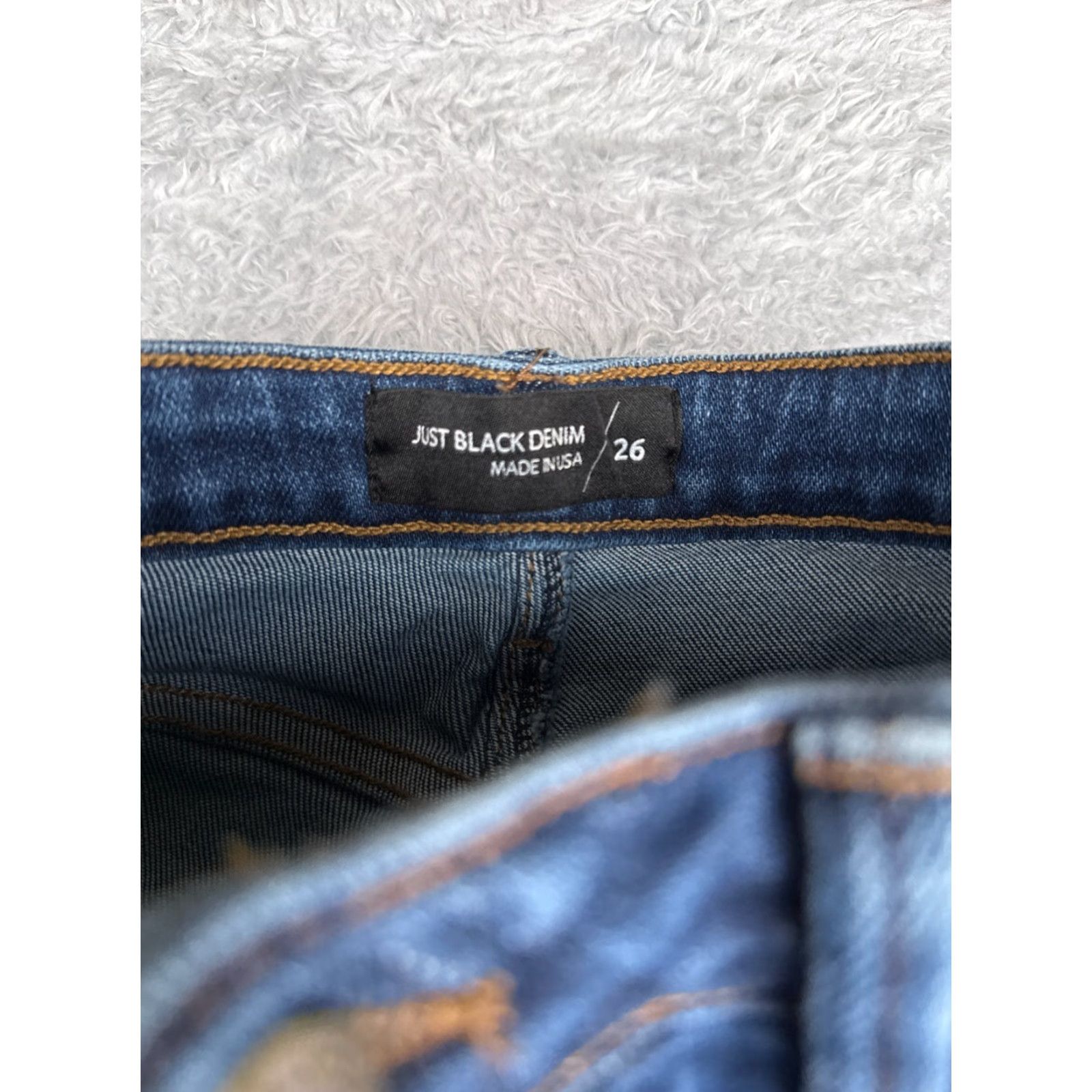 Denime JUST BLACK Blue Distressed Straight Leg Jeans Women 24 Mid Rise 5-Pocket Cotton Size 42" / US 20 - 6 Thumbnail