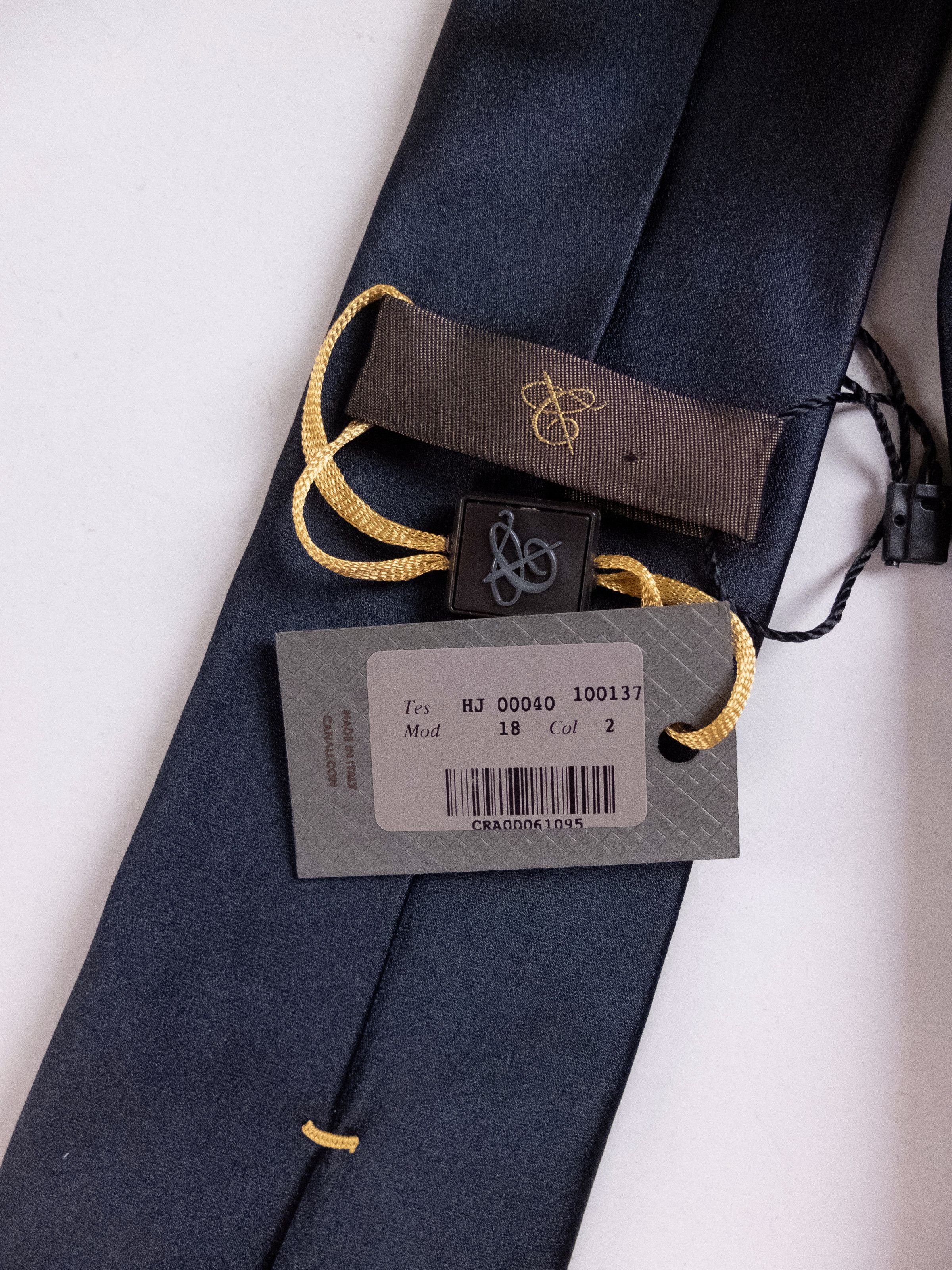Canali CANALI solid navy blue woven silk tie authentic NWT Italy Size ONE SIZE - 3 Thumbnail