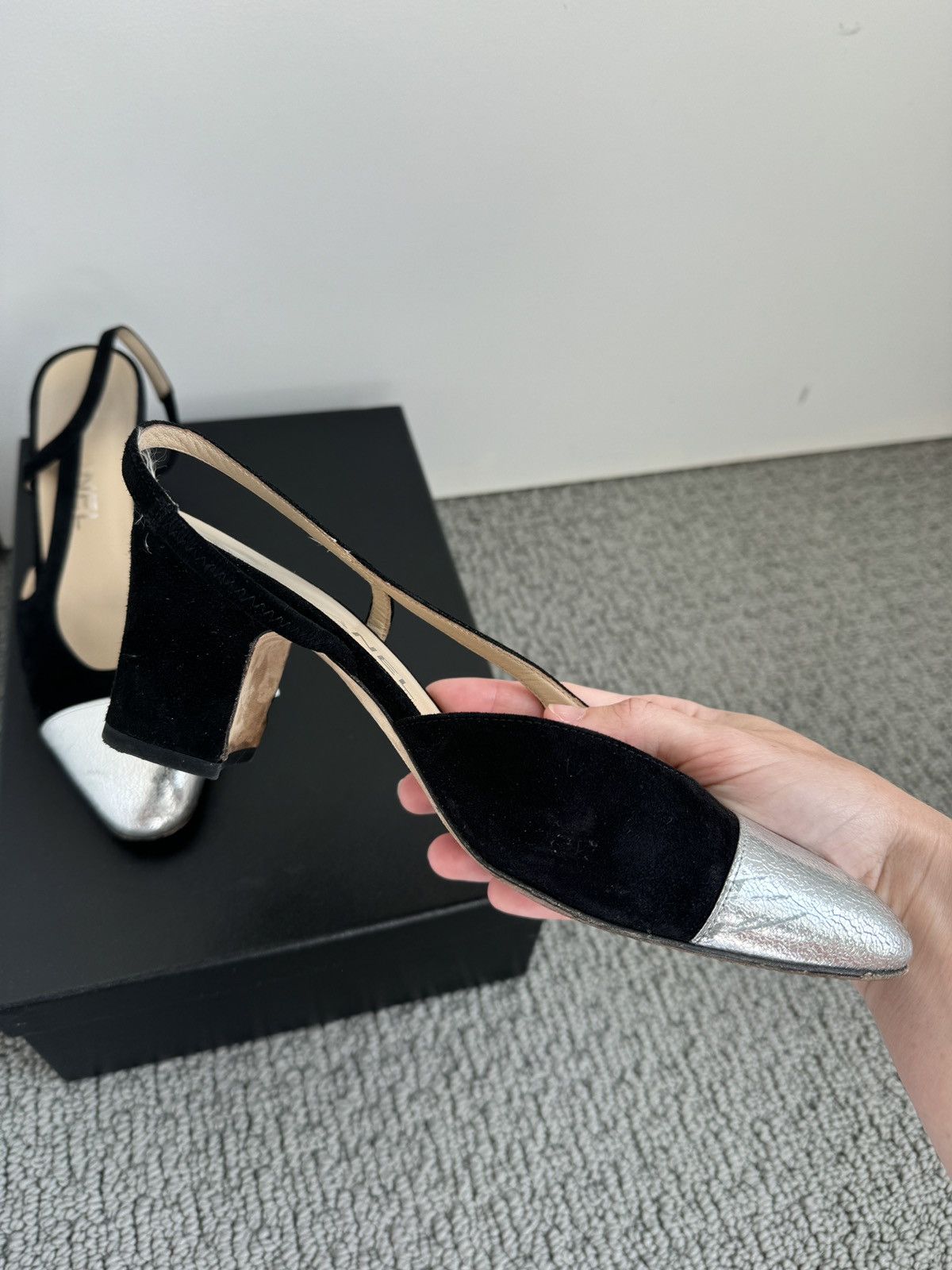 Chanel Women’s Cap Toe Slingback Pumps Suede Size US 5.5 / IT 35.5 - 2 Thumbnail