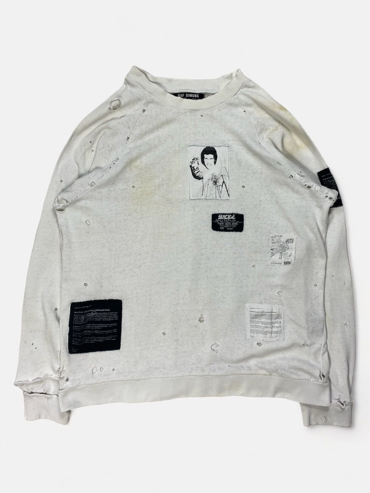 image of Raf Simons - Aw01-02 Riots Patch Crewneck in White, Men's (Size Medium)