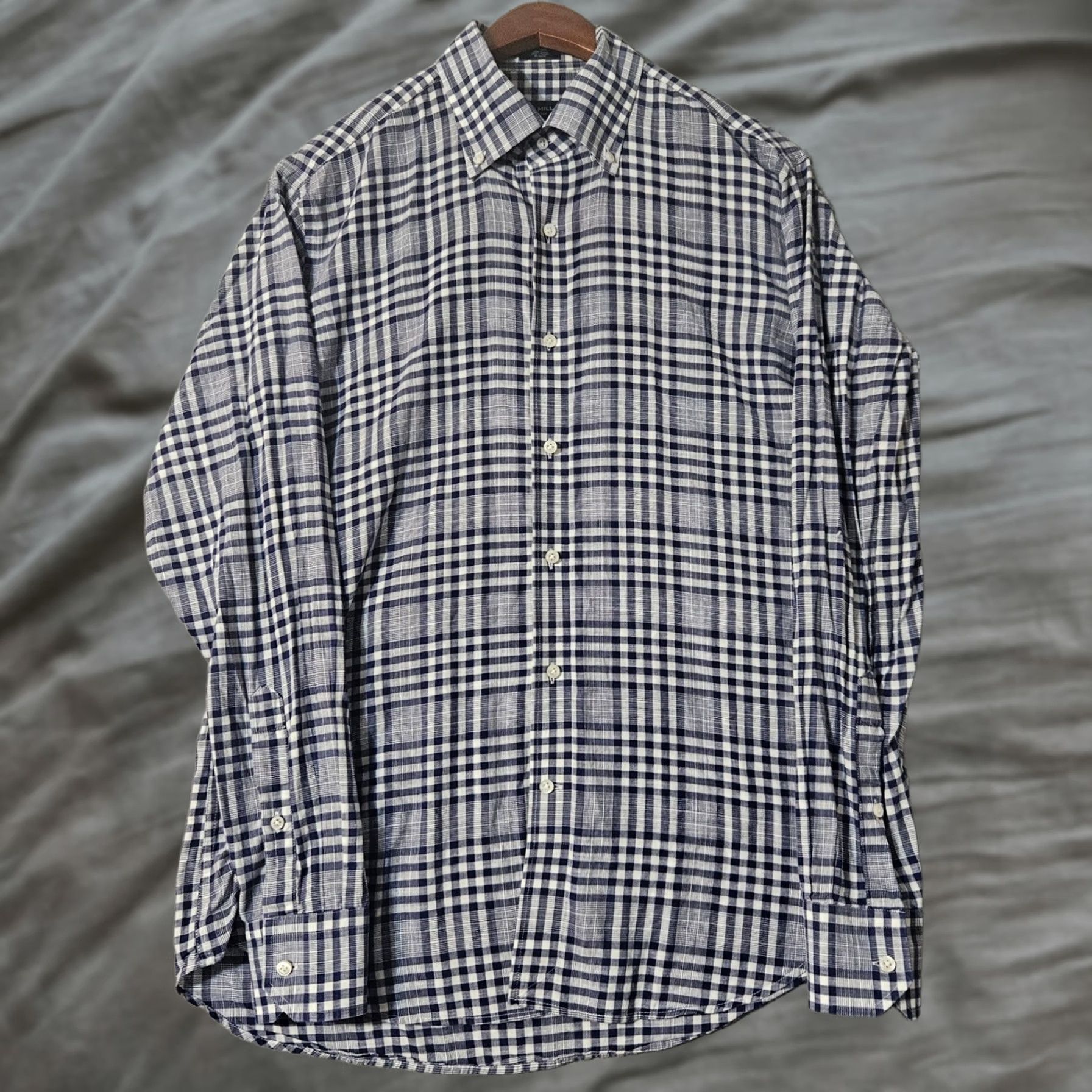 Peter Millar Peter Millar Collection Shirt Medium Blue White Plaid Chambray L/S Men's Summer Size US M / EU 48-50 / 2 - 1 Thumbnail