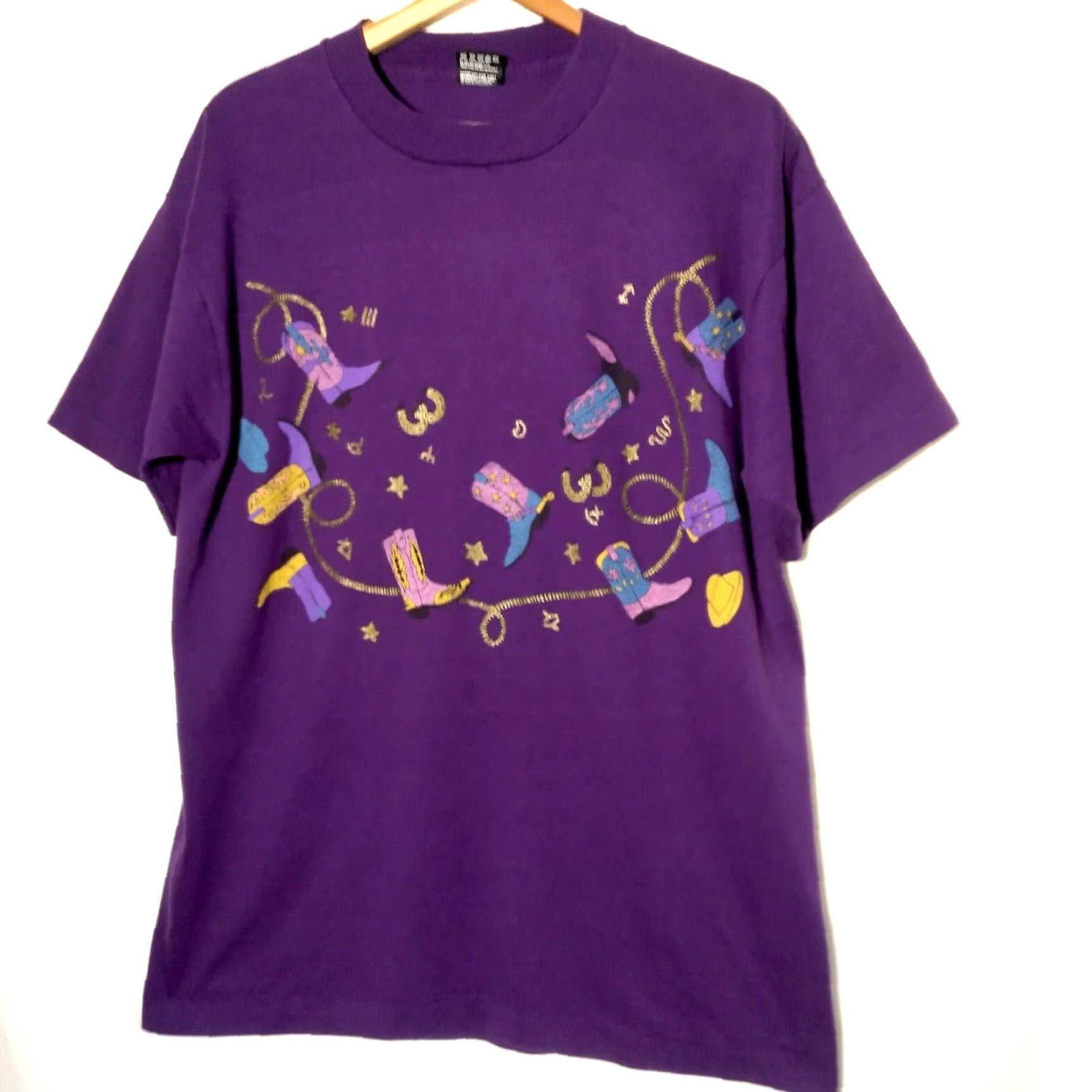 Fruit Of The Loom VINTAGE Fruit of the Loom Best Western T-Shirt Large Purple Glitter Cowgirl Cowboy Single Stitch Size US L / EU 52-54 / 3 - 2 Thumbnail