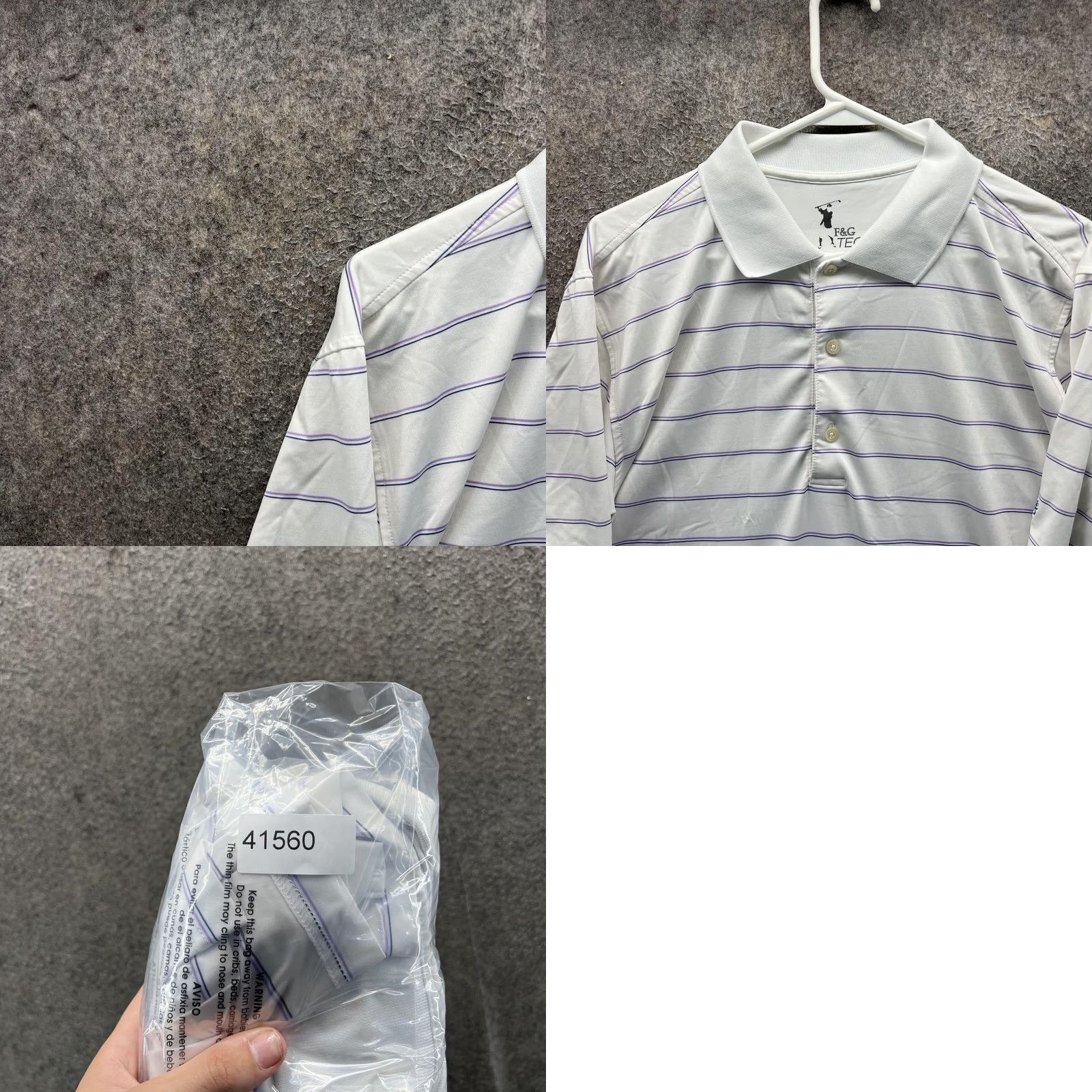 Vintage F&G Tech Polo Shirt Mens L White Stripe Golf Performance Short Sleeve Casual Size US L / EU 52-54 / 3 - 8 Thumbnail