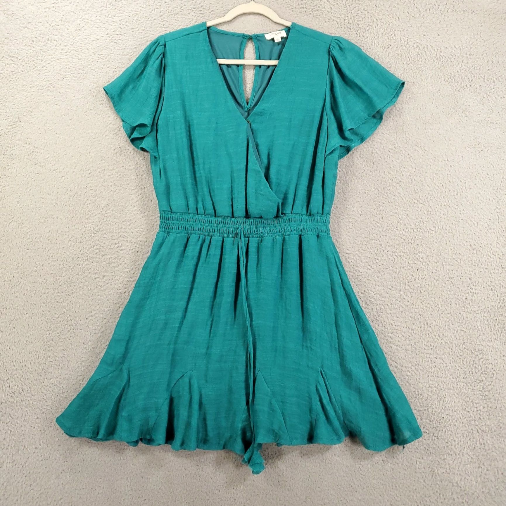 Vintage Womens Dress L Teal Blue Green Elastic Waist Lined Mini Swing CrissCros V-Neck Short Sleeve A-Line, Bohemian, Hippie, Peasant UMGEE Shirt? Size L / US 10 / IT 46 - 4 Thumbnail