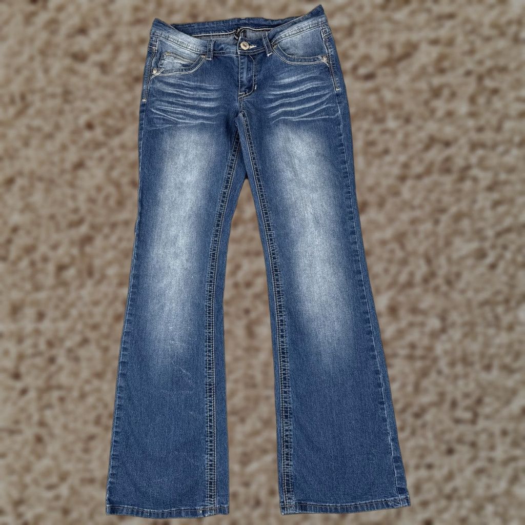 Denime Be-girl BASIC Jeans Womens 29 Bootcut Denim Stretch Embroidered Pockets 5-Pocket Blue Size 29" - 1 Thumbnail
