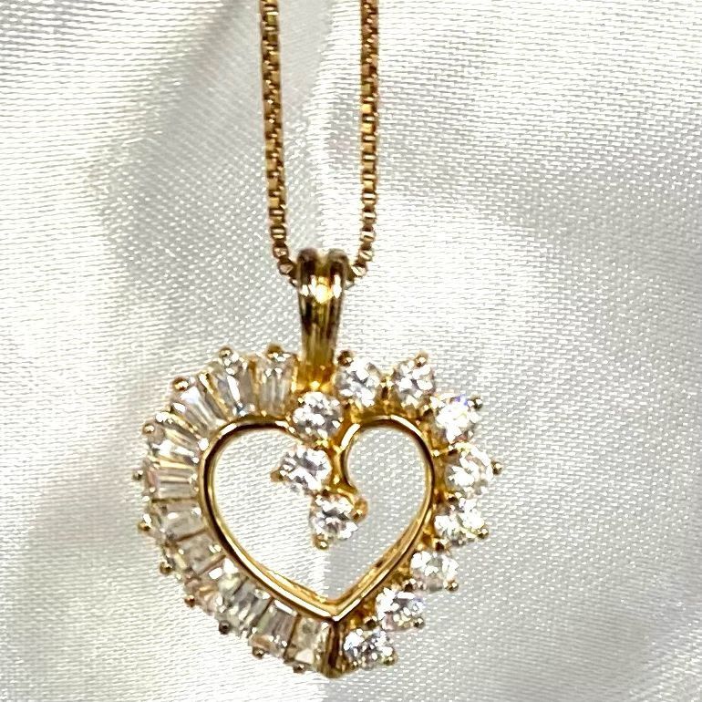 BV# Vermeil 925 Gold & Cz Heart 18” Necklace & Earrings