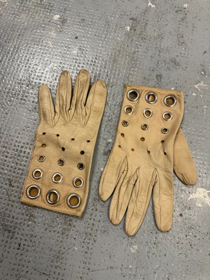 Hermes 1990s Hermès Eyelet Beige Leather Gloves Size ONE SIZE - 6 Thumbnail