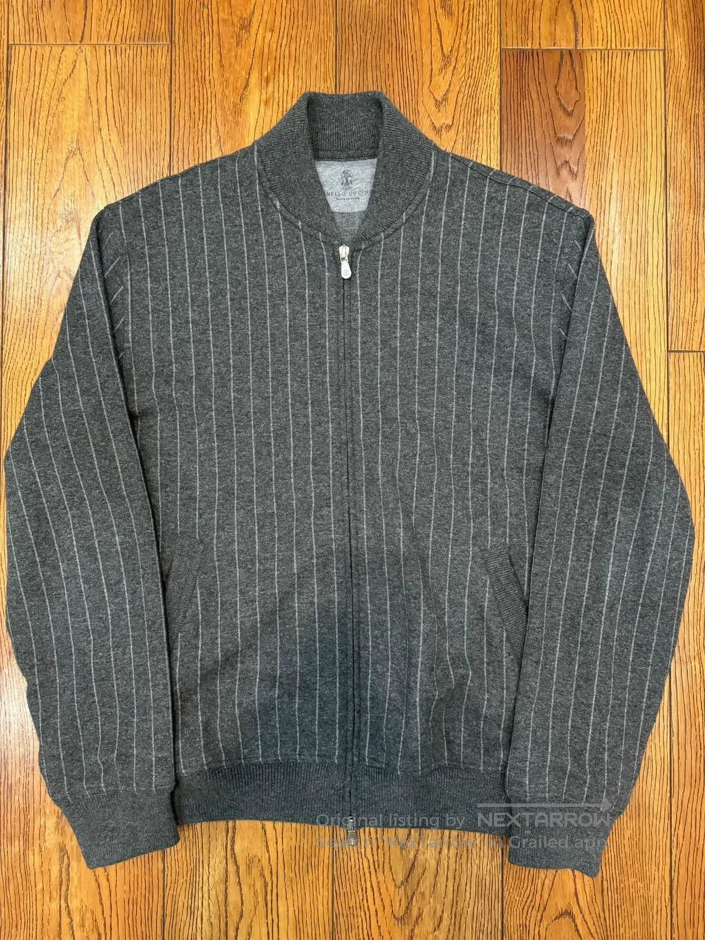 Brunello Cucinelli Brunello Cucinelli Men's Gray Striped Bomber Jacket. Size US S / EU 44-46 / 1 - 1 Thumbnail