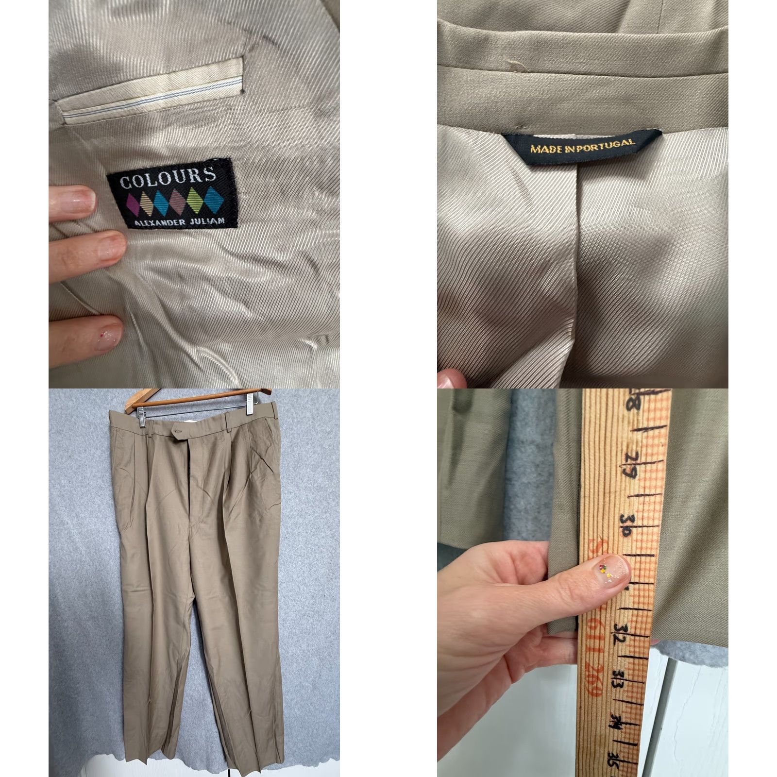 Alexander Julian VINTAGE Alexander Julian Colours Suit Set Men's 48L Blazer 42L Pants Tan Pure Wool Blazer Pants Suit Mens 48L 42L Tan Wool Size 48R - 9 Thumbnail