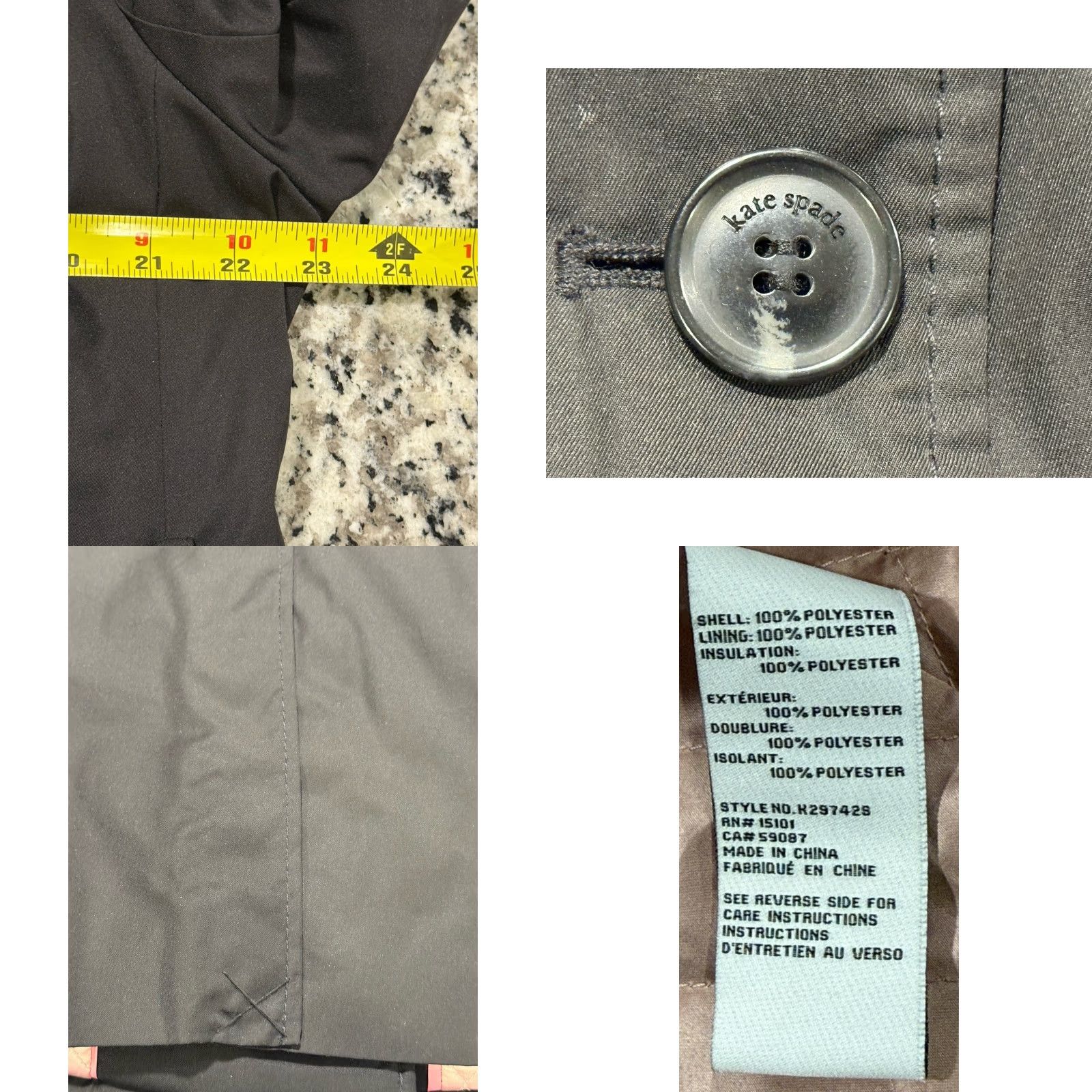 Vintage Kate Spade New York Double-Breasted Belted Trench Coat Pink Quilted Lining XL Belted Trench Coat New York Kate Spade XL Black Size XL / US 12-14 / IT 48-50 - 8 Thumbnail