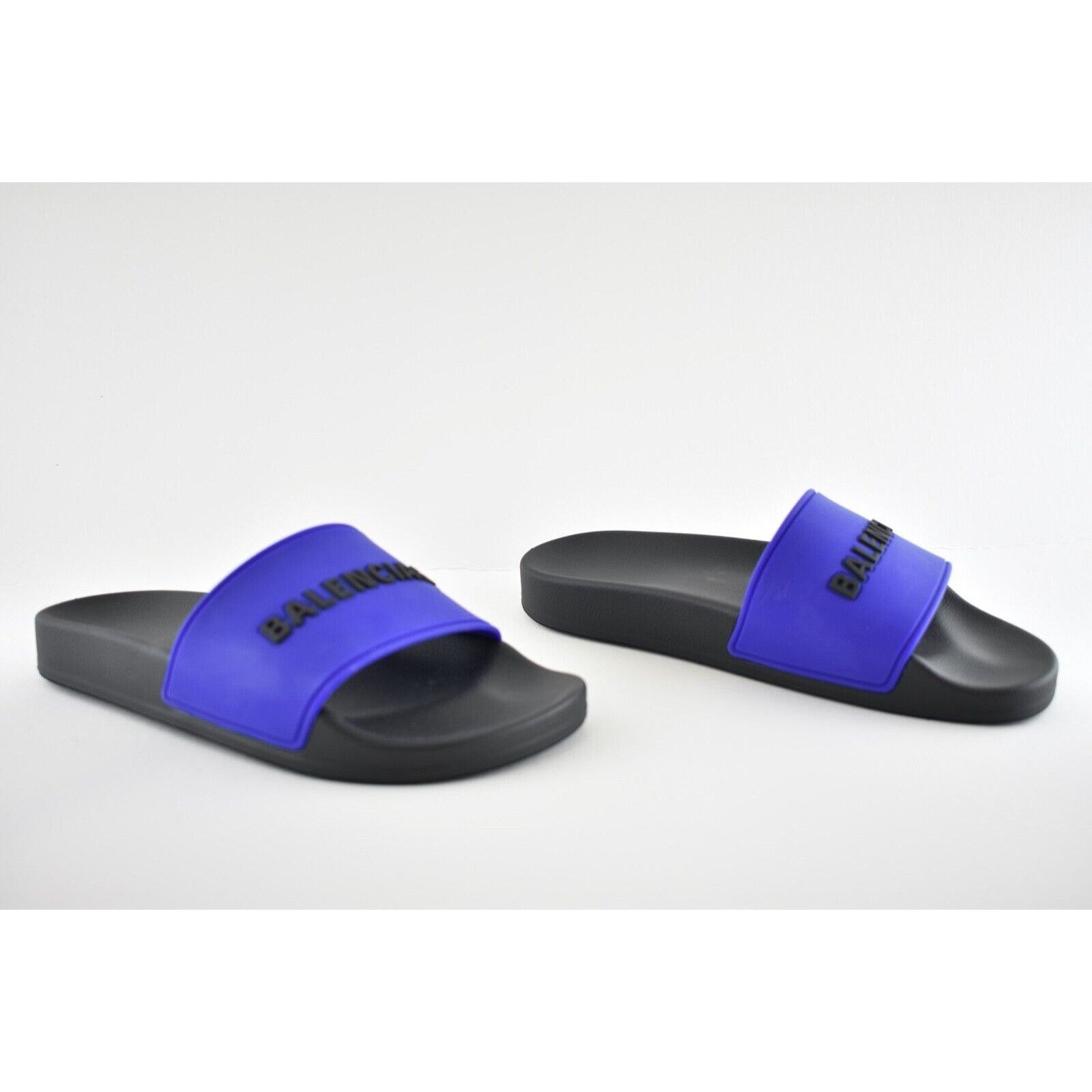 Balenciaga Balenciaga Black Blue Bicolor Rubber Logo Slide On Pool Size US 6 / IT 36 - 4 Thumbnail
