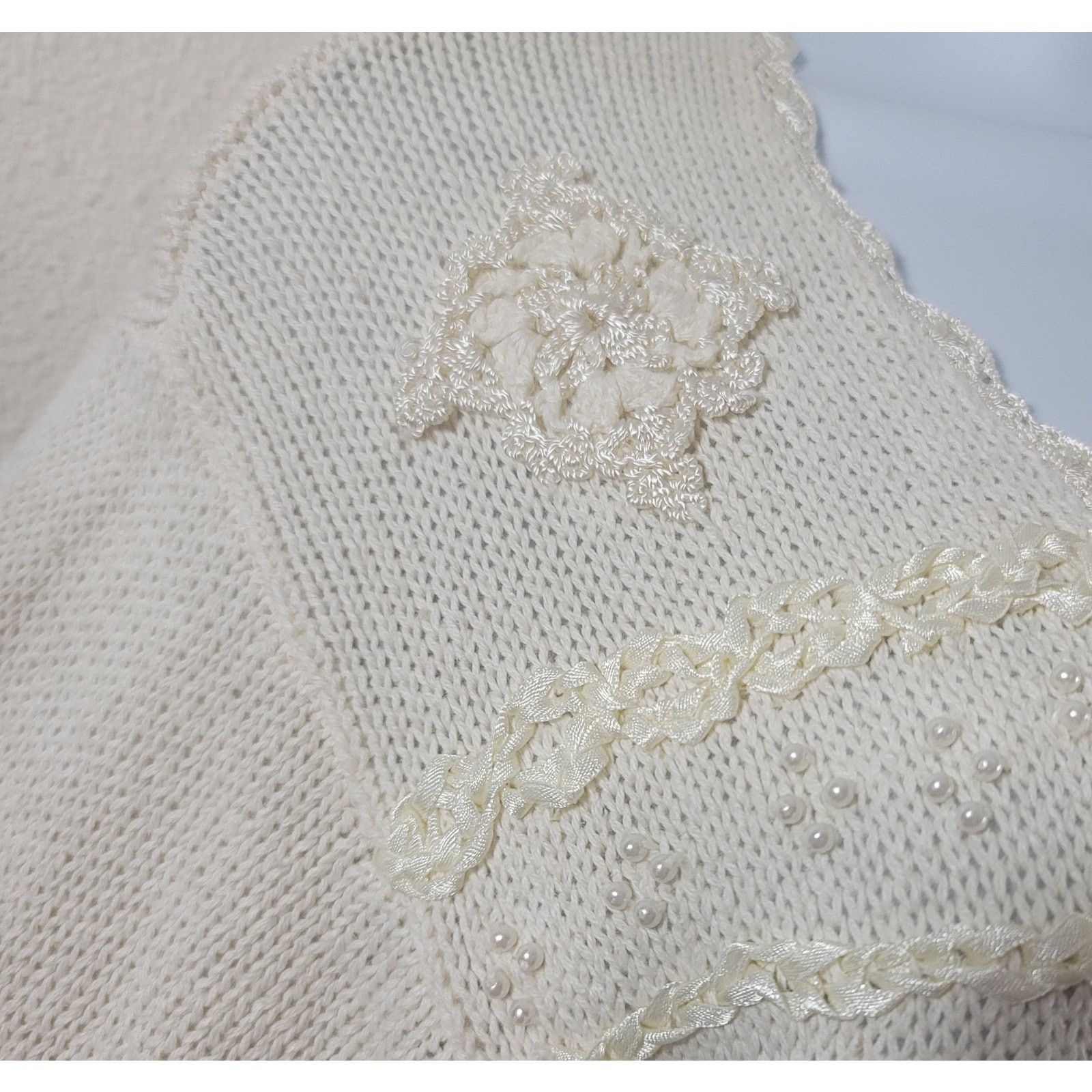 rue21 Rue 21 Cream Open Front Embroidered Cardigan Sweater Small Size S / US 4 / IT 40 - 2 Thumbnail
