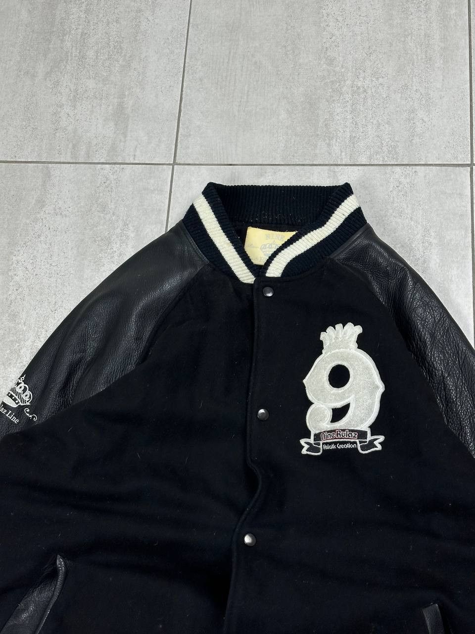 Japanese Brand Nine Rulaz Black Japan Dragon Leather Sleeve Varsity Jacket Size US XXL / EU 58 / 5 - 11 Thumbnail