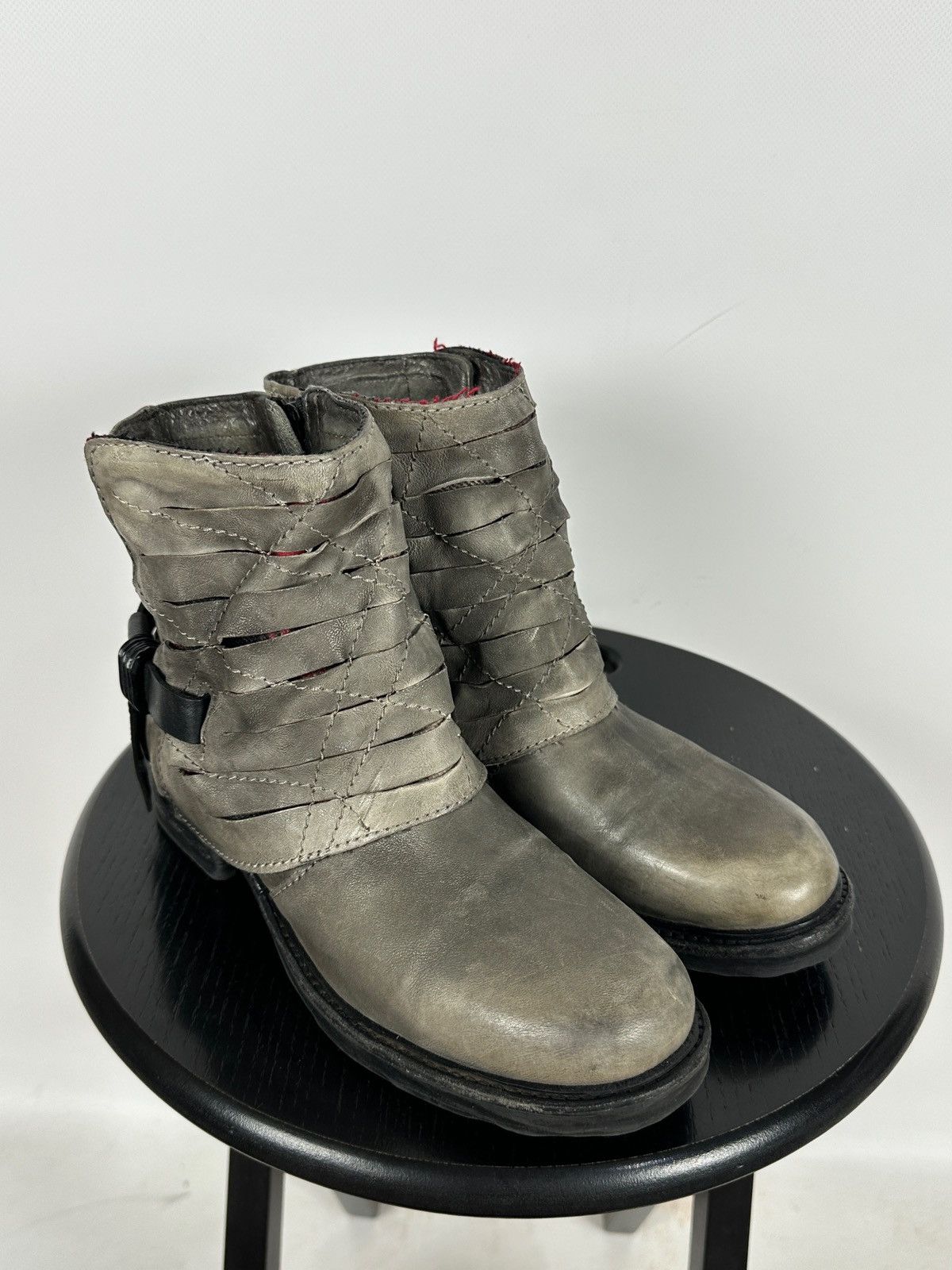 A.S.98 A.S.98. Airstep Gray Leather Biker Ankle Buckle Strap Boots Size US 8 / IT 38 - 6 Thumbnail