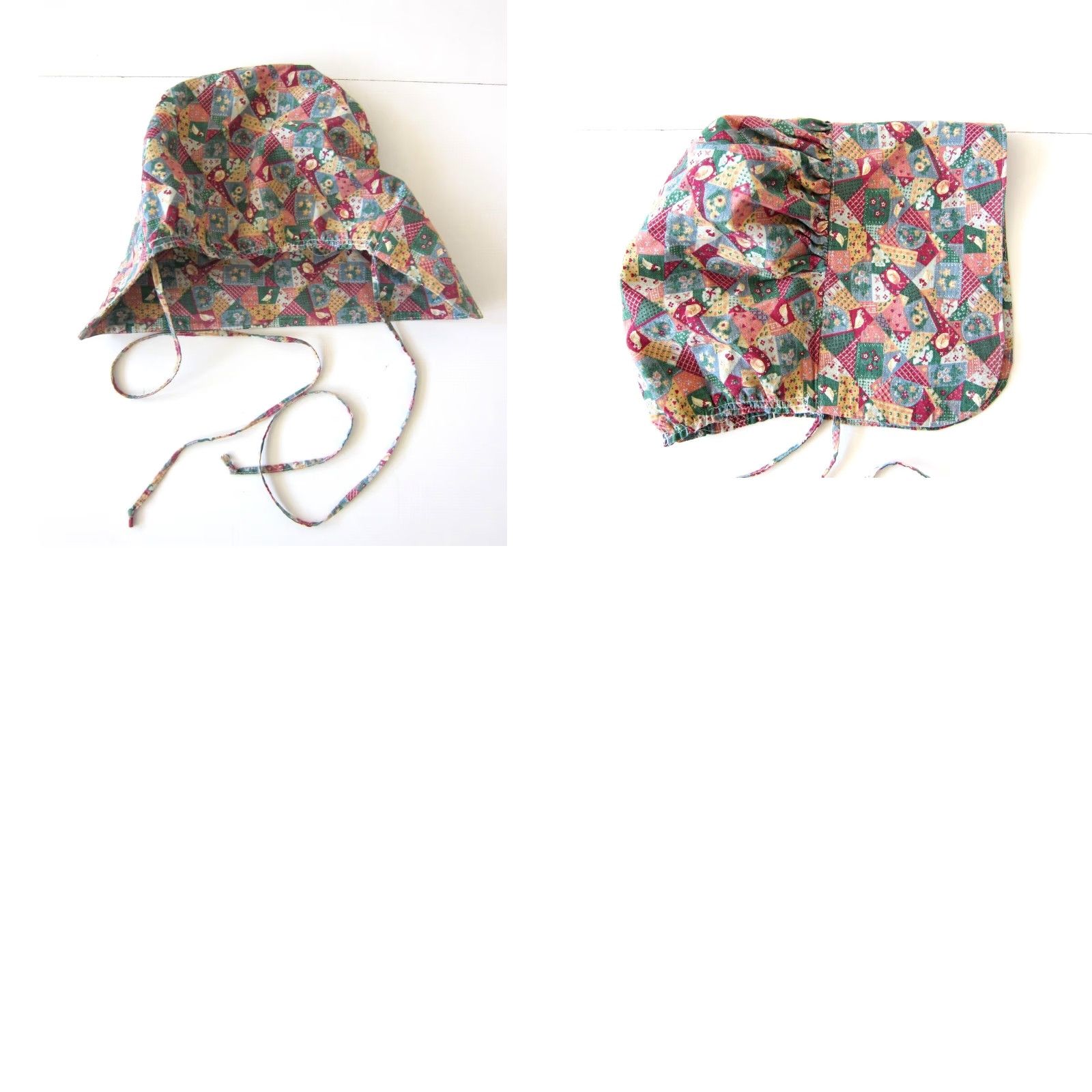 Vintage Vintage Handmade Pink Green Bird Floral Goose Hat Hood Cap Chapeau Bonnet M-L Size ONE SIZE - 8 Thumbnail