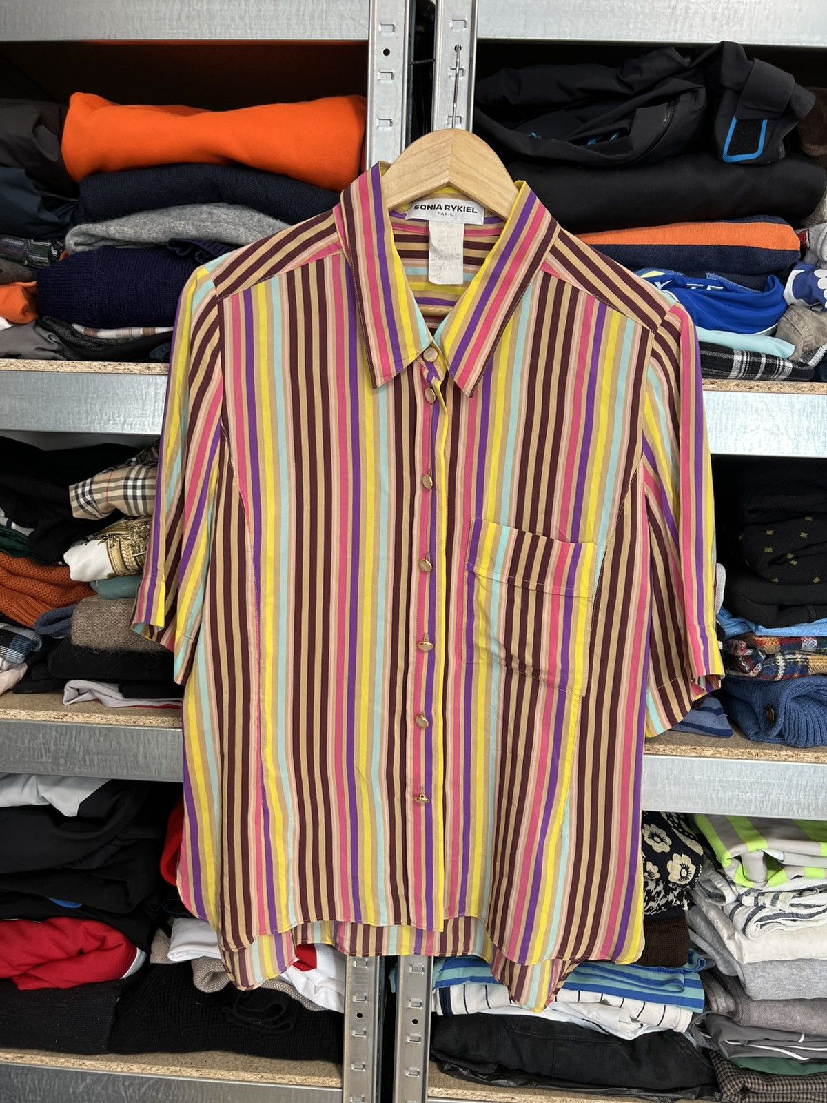 Japanese Brand × Sonia Rykiel × Vintage Sonia Rykiel Rainbow Heart Blouse Button Up Shirt 100% Linen Size L / US 10 / IT 46 - 1 Thumbnail