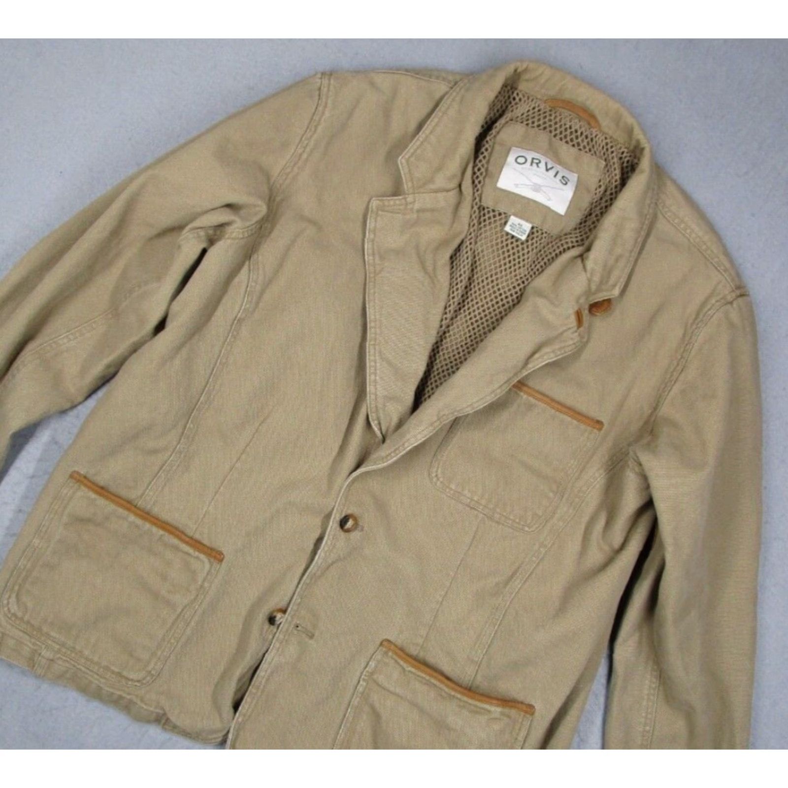 Orvis VINTAGE Orvis Jacket Mens 48 Beige Canvas Short 2 Button Travel Hiking Hunting 90s Bohemian City Outdoor Mens Size US M / EU 48-50 / 2 - 2 Thumbnail