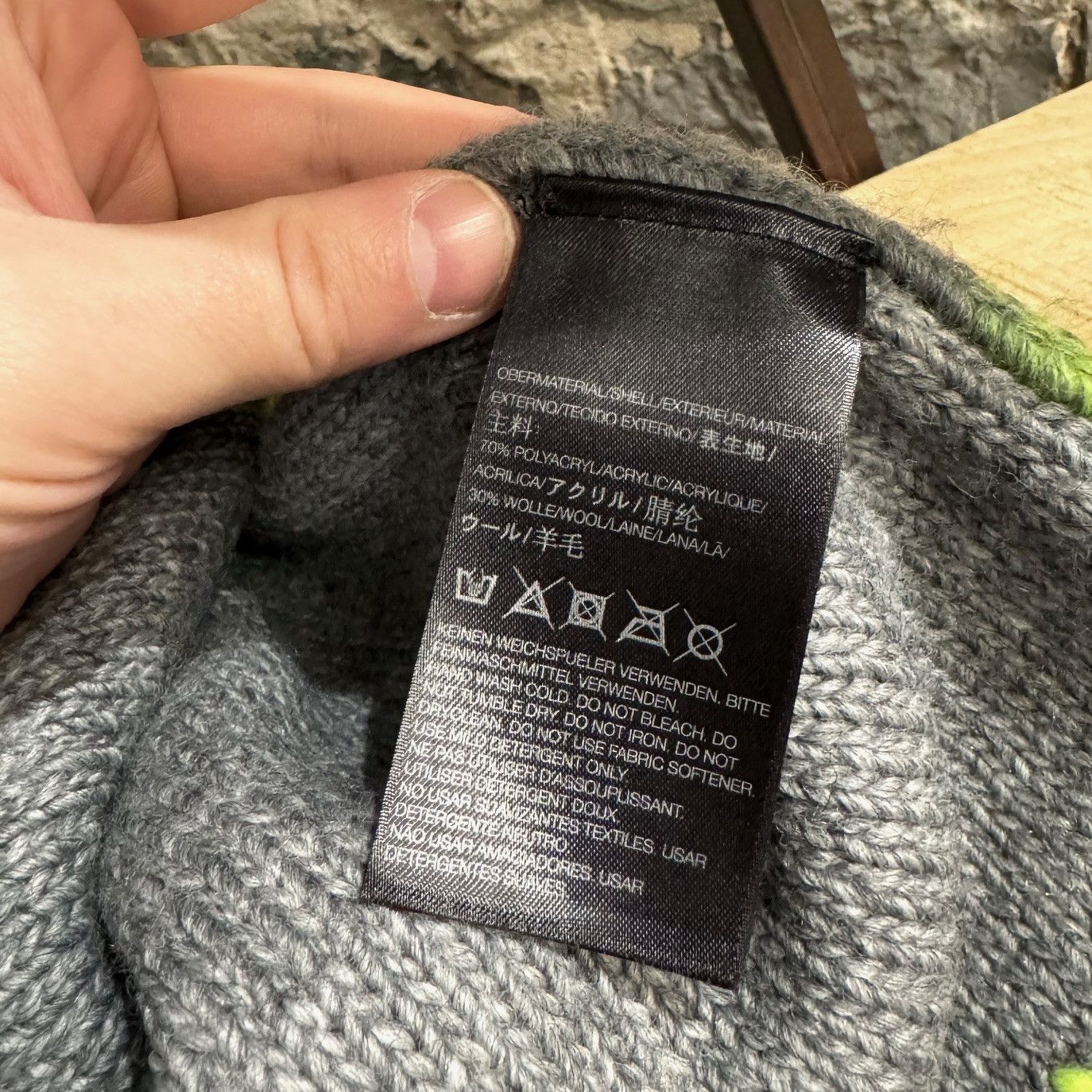 Y-3 Y-3 Grey Neon Yellow Striped Oversized Reversible Wool Scarf Size ONE SIZE - 5 Thumbnail