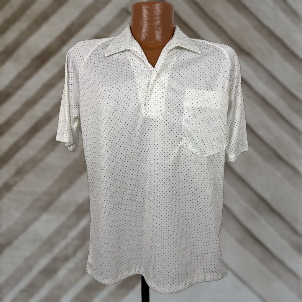 Vintage VINTAGE Styled in California Polo Shirt Men M White Polka Dot 60s 70s Vintage Hipster Retro Slim Short Sleeve Spread Collar Size US M / EU 48-50 / 2 - 1 Thumbnail