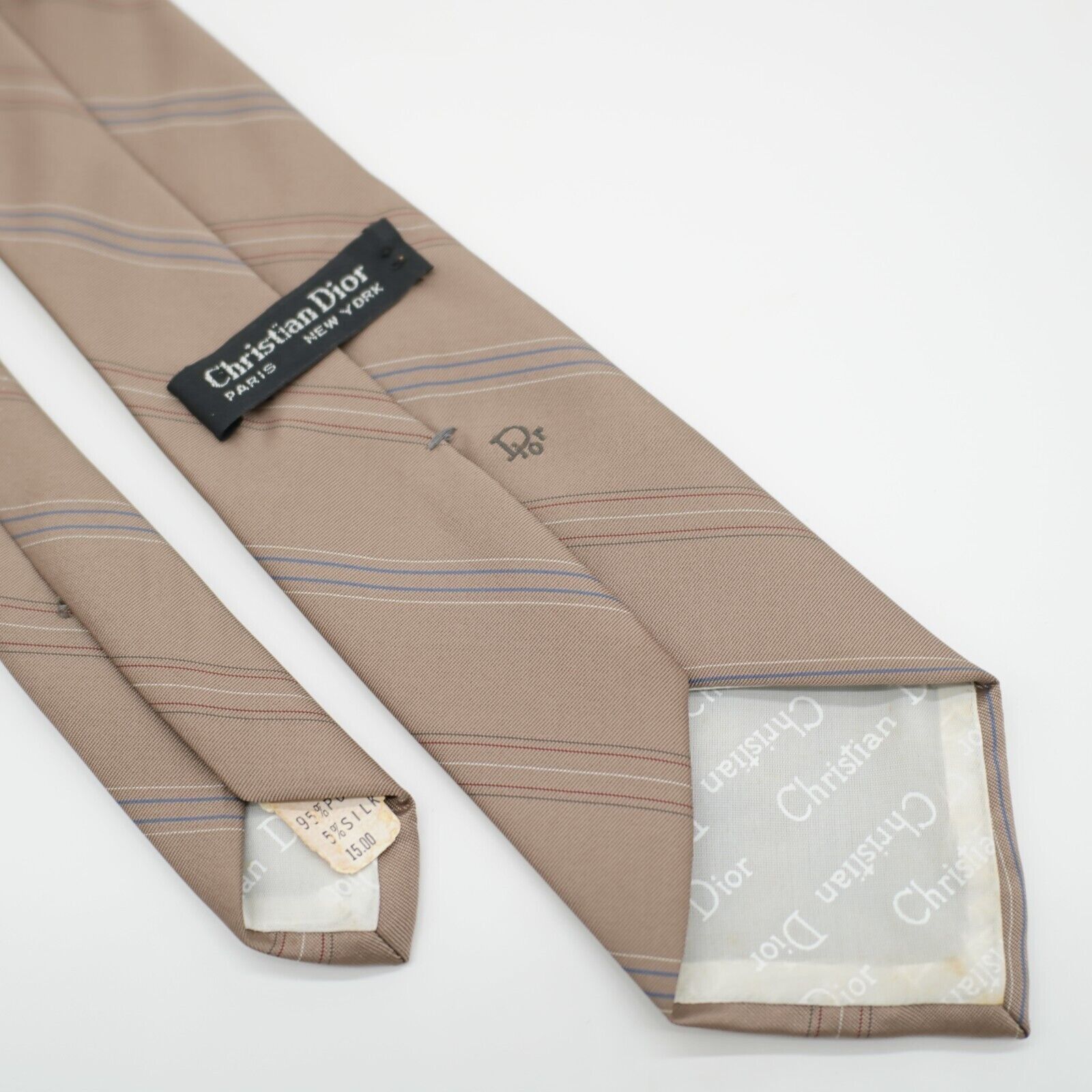 Dior Christian Dior Brown Blue Striped Print Polyester Silk Tie S Size ONE SIZE - 6 Thumbnail