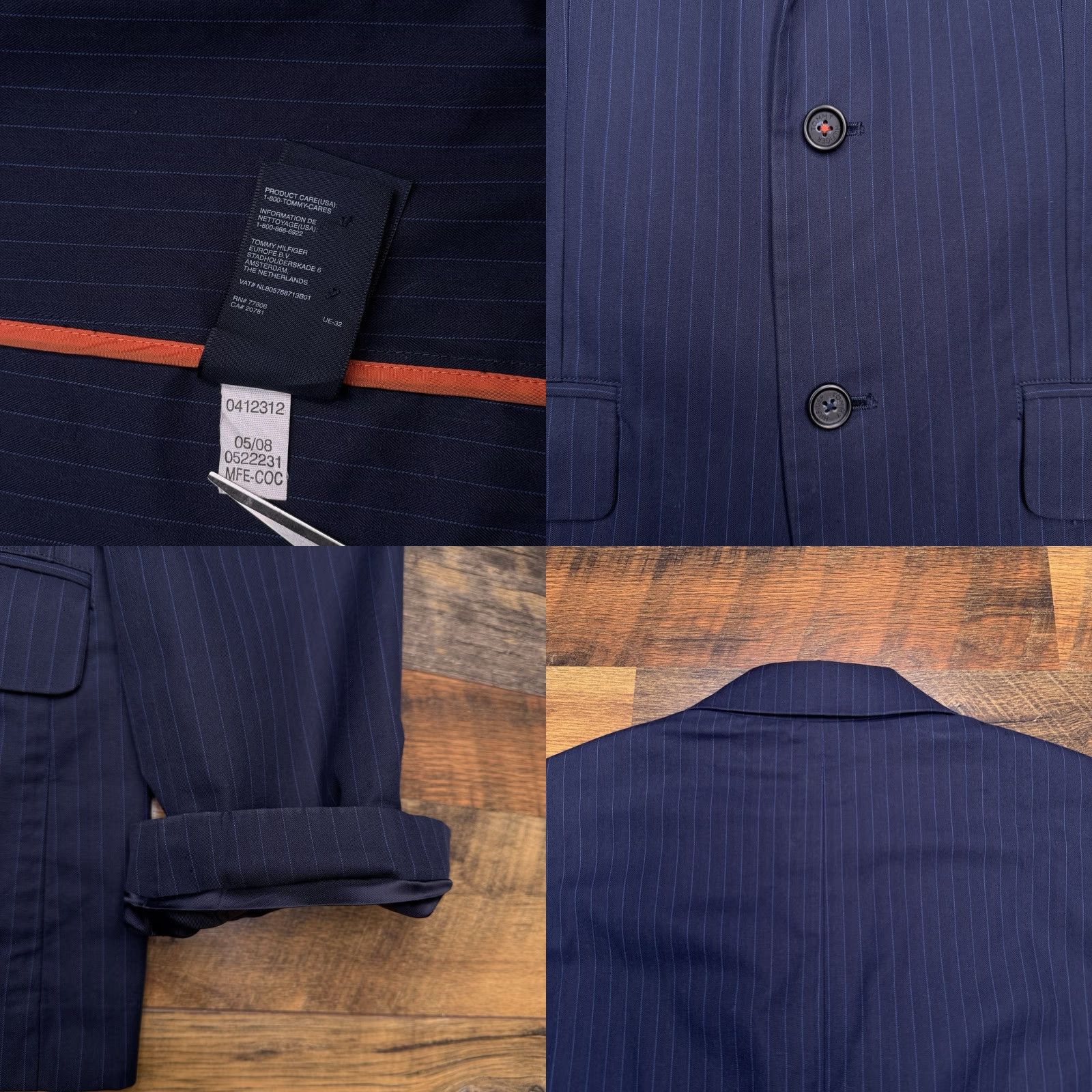 Tommy Hilfiger Tommy Hilfiger Sport Coat Large Navy Blue Pinstripe Cotton Blazer Size 42R - 8 Thumbnail