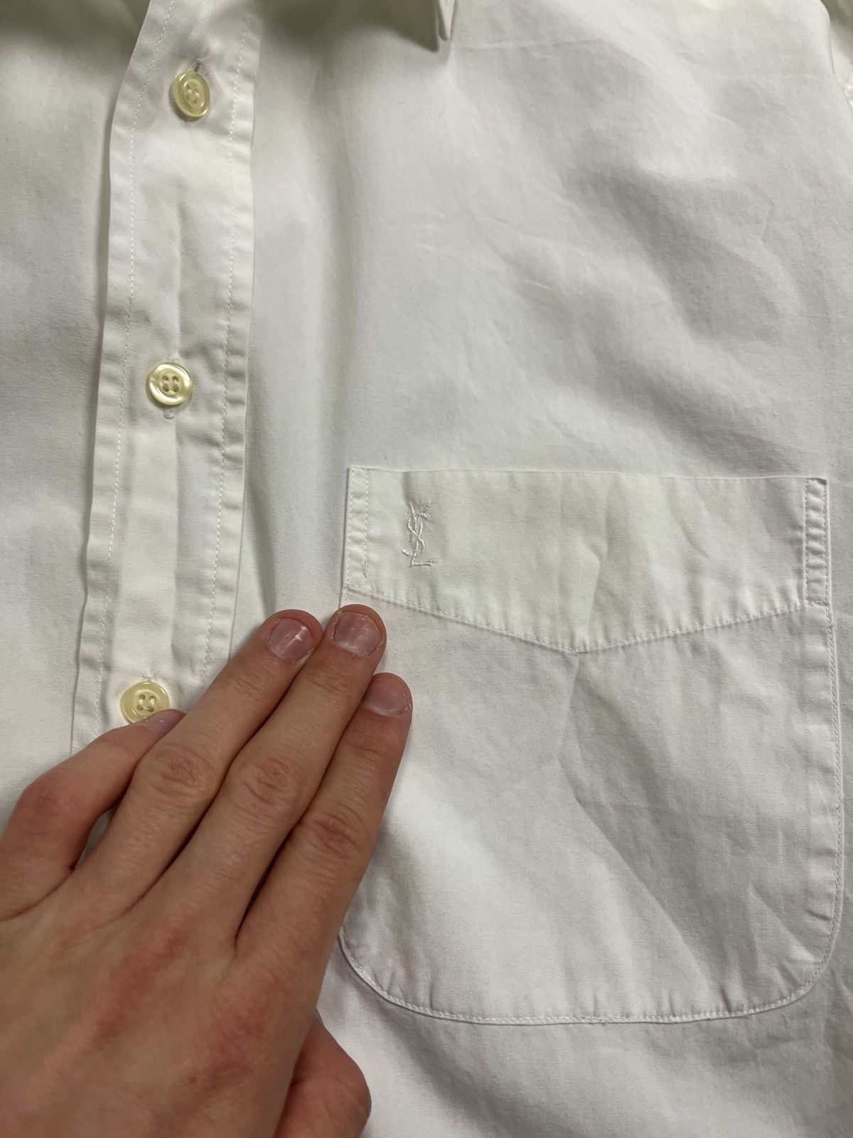 Vintage × Yves Saint Laurent Vintage 90s Yves Saint Laurent Pocket Logo Button Up Shirt Size US L / EU 52-54 / 3 - 9 Thumbnail