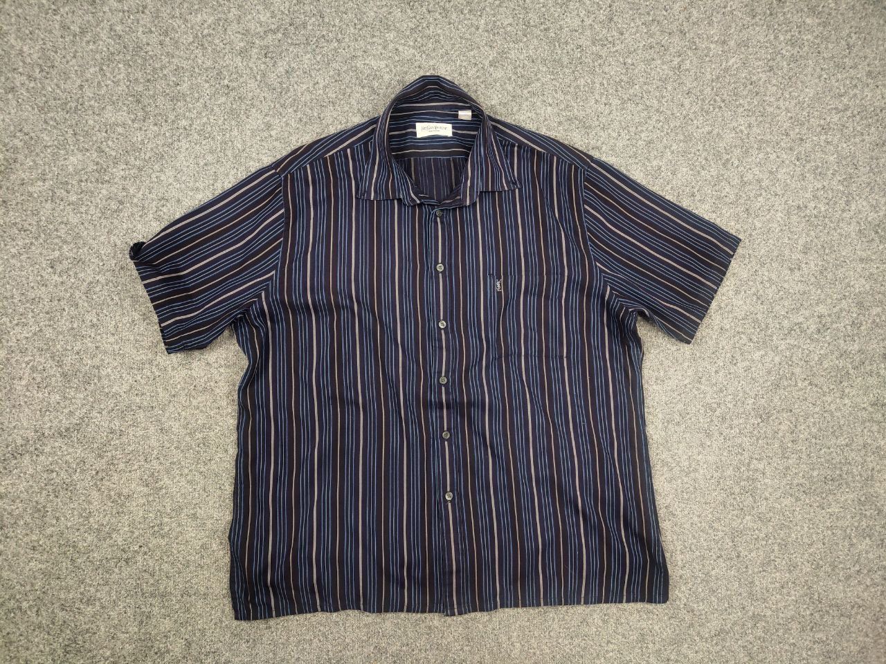 Yves Saint Laurent Yves Saint Laurent Vintage Striped Blue shirt short sleeves Size US XL / EU 56 / 4 - 6 Thumbnail
