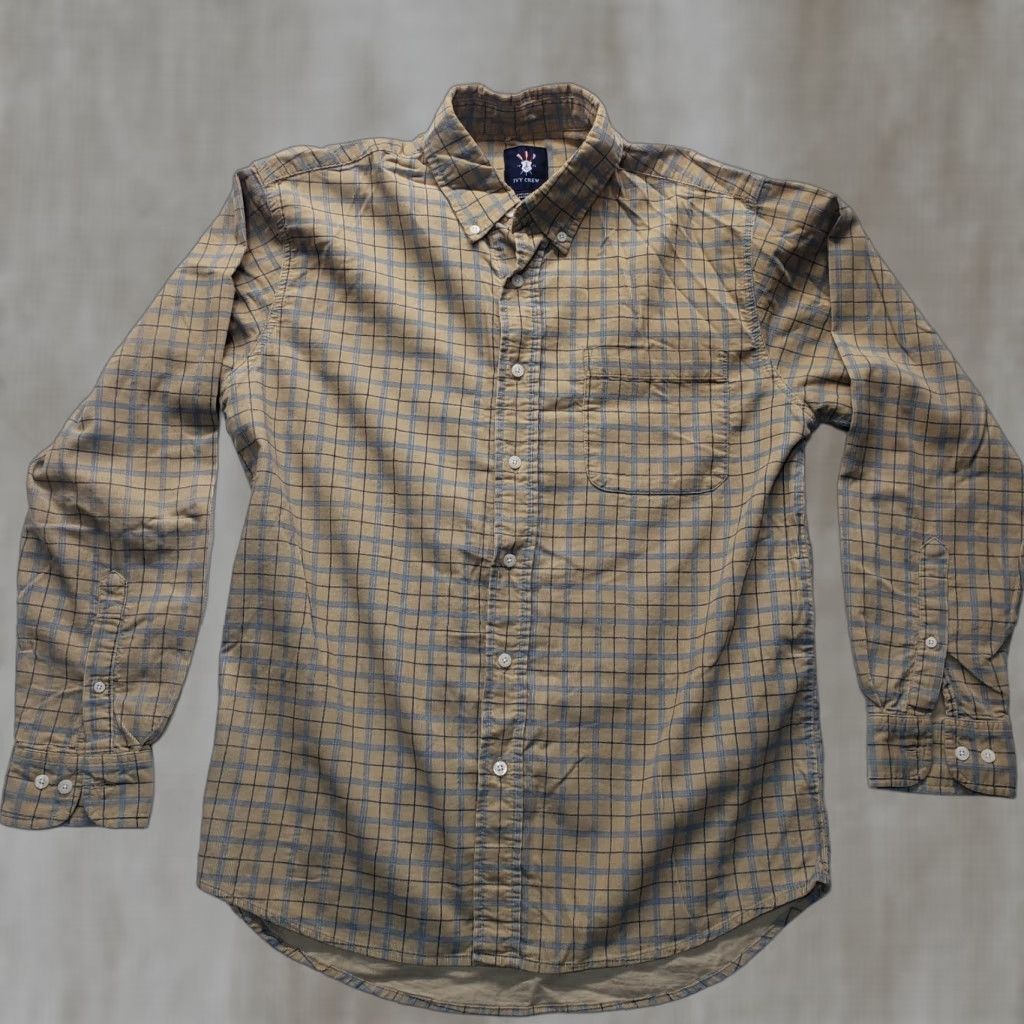 Vintage Ivy Crew Shirt Men Medium Yellow Plaid Flannel Button-Down Casual Cotton Adult Size US M / EU 48-50 / 2 - 1 Thumbnail