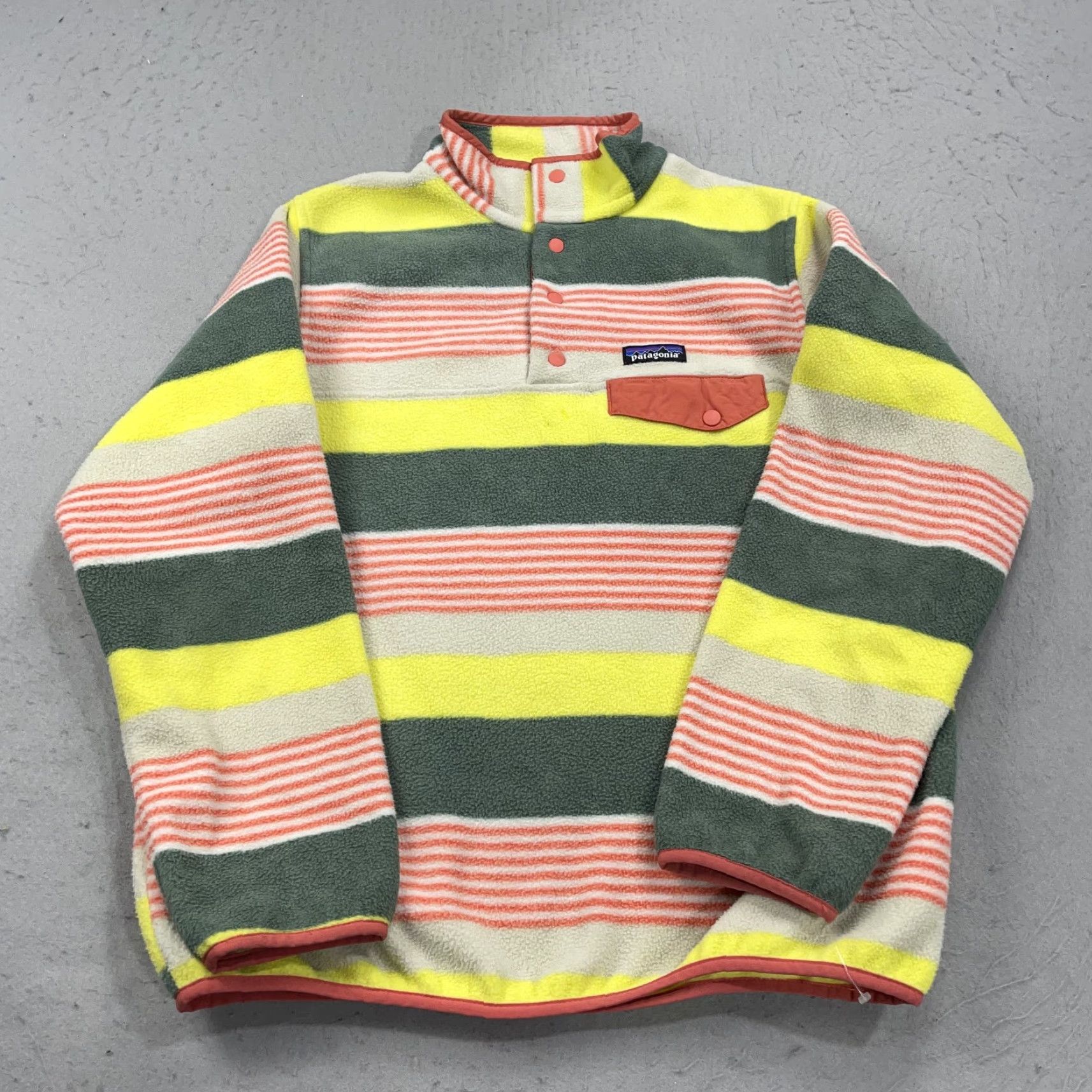 Patagonia Patagonia Synchilla Fleece Jacket Womens M Yellow Striped Snap T Pullover Basic Jacket Outdoor Aztec Winter Fall Spring Size M / US 6-8 / IT 42-44 - 2 Thumbnail