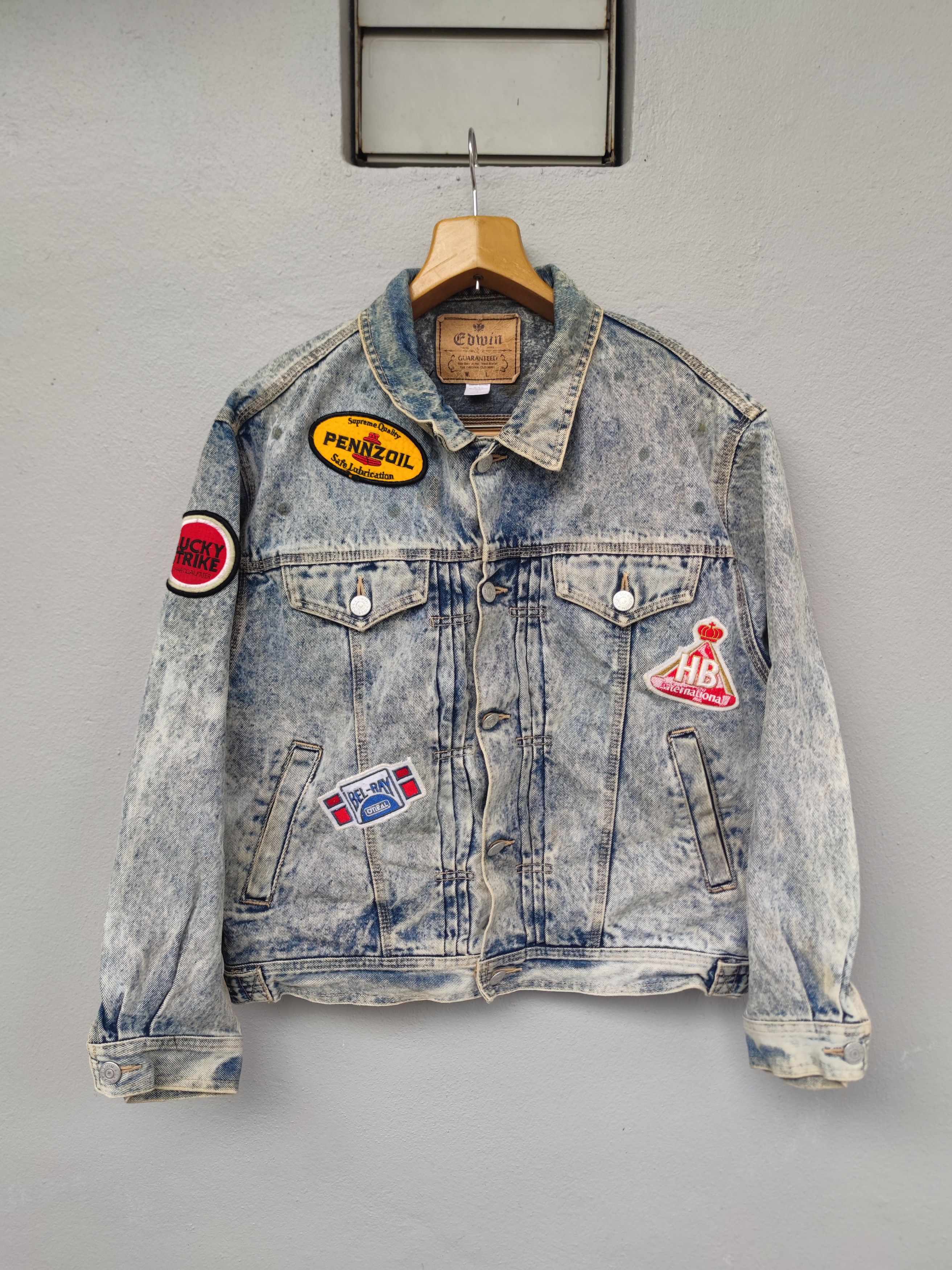 Edwin Vtg Edwin Denim Jacket Lucky Strike Penzoil Bel-Ray Oneal Size US L / EU 52-54 / 3 - 1 Thumbnail