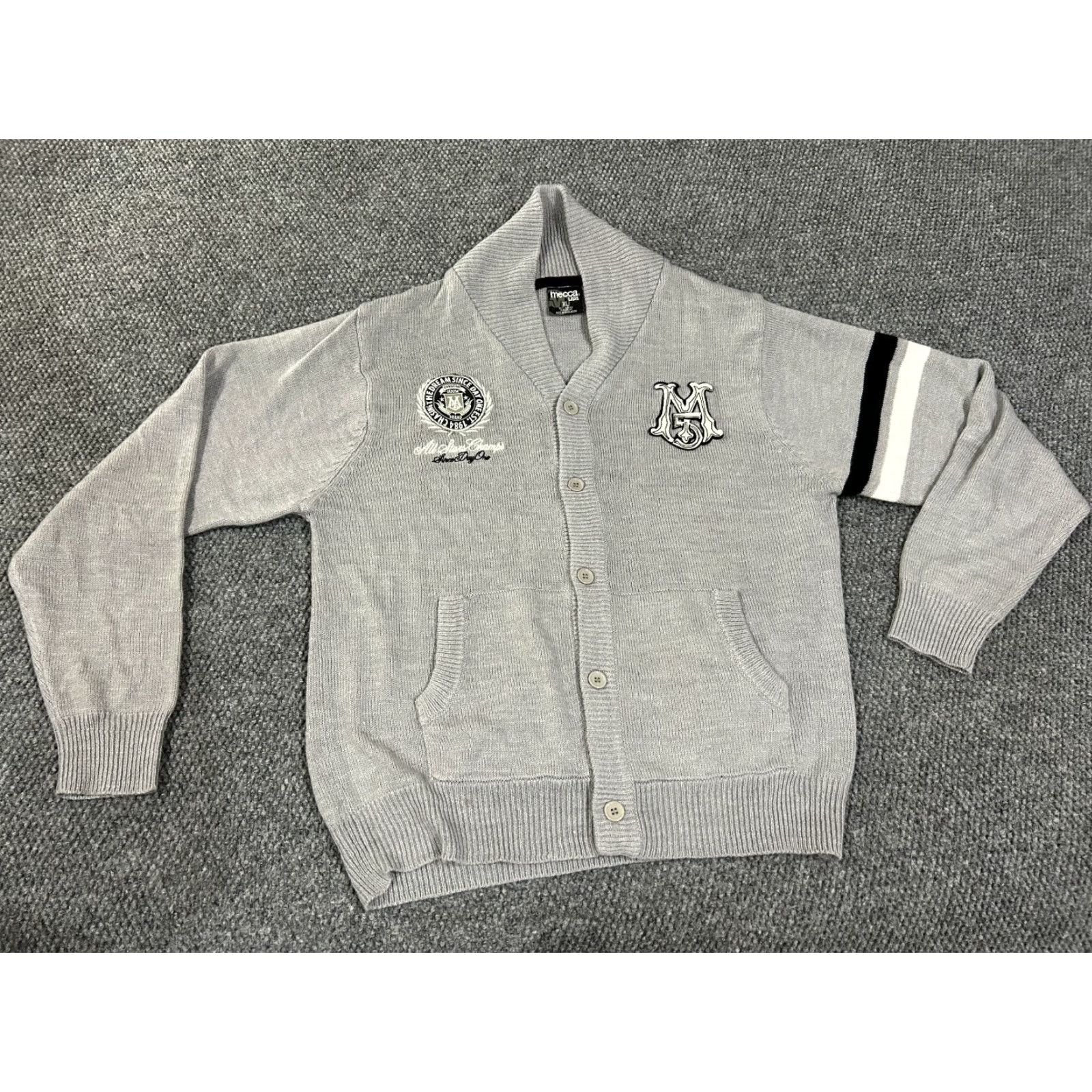 Vintage VINTAGE Mecca Cardigan Sweater Mens XL Gray Knit Button Logo 2K Hip Hop London Modern Casual Winter Fall Spring Size US XL / EU 56 / 4 - 2 Thumbnail