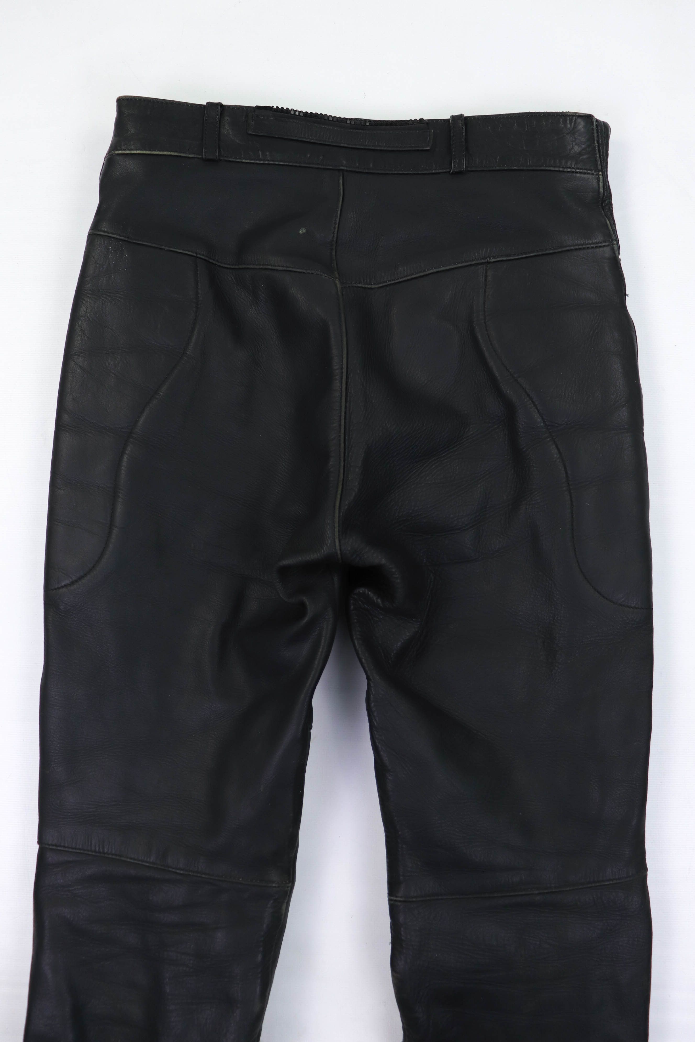 Genuine Leather 00s Vintage ASHMAN Black Genuine Cowhide Leather Biker Pants Size US 32 / EU 48 - 10 Thumbnail