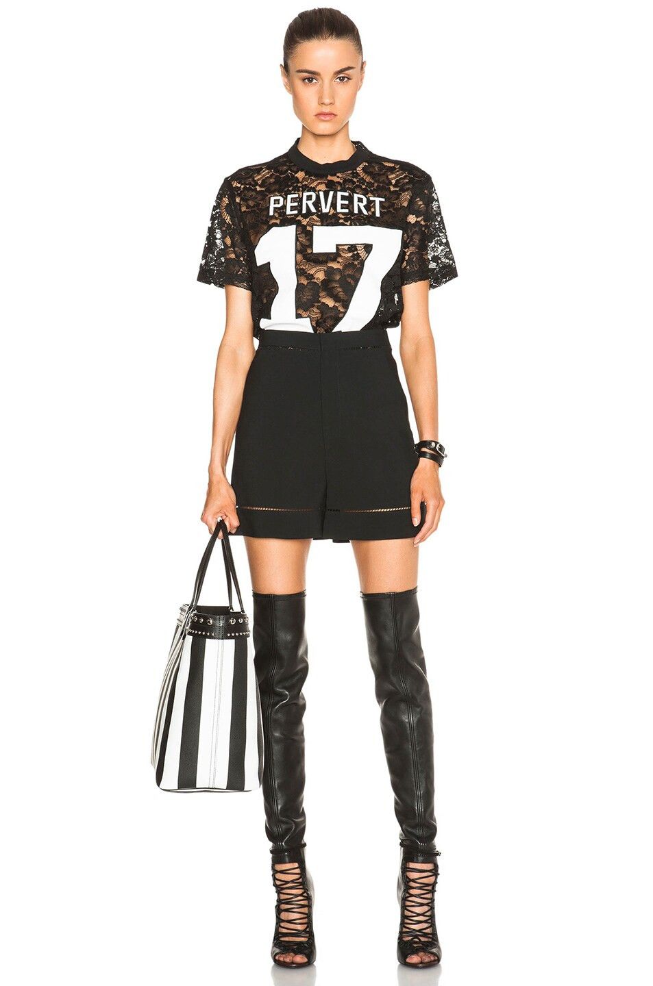 Givenchy Black Embroidered Pervert 17 Lace T-Shirt Size M / US 6-8 / IT 42-44 - 3 Thumbnail