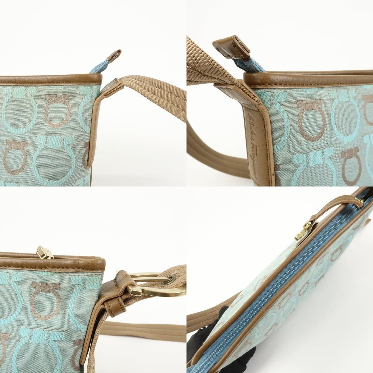 Salvatore Ferragamo Ferragamo Gancini Canvas & Leather Shoulder Bag Light Blue Size ONE SIZE - 6 Thumbnail
