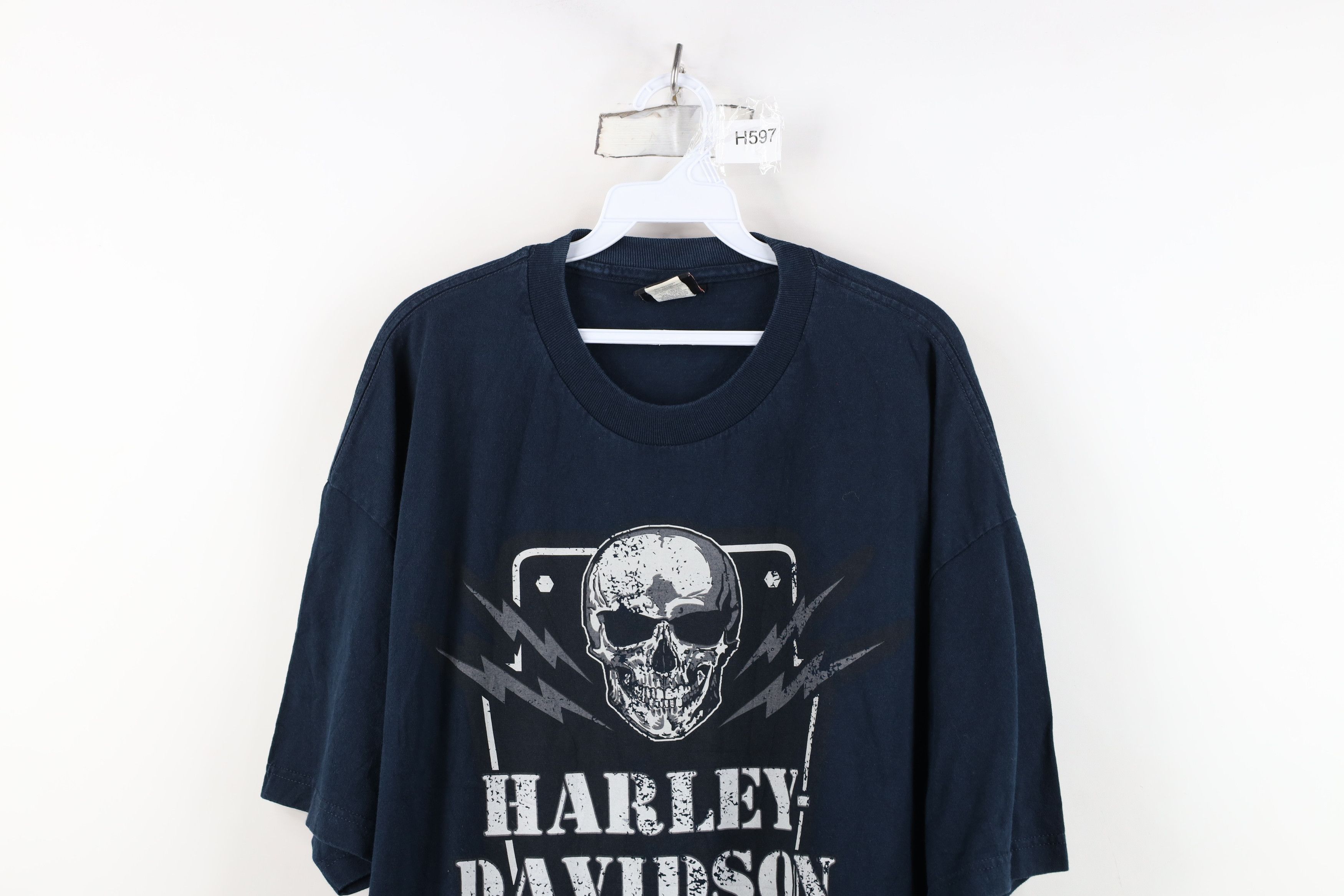 Harley Davidson Vintage Y2K Harley Davidson Skull Lightning T-Shirt Blue Size US XXL / EU 58 / 5 - 2 Thumbnail