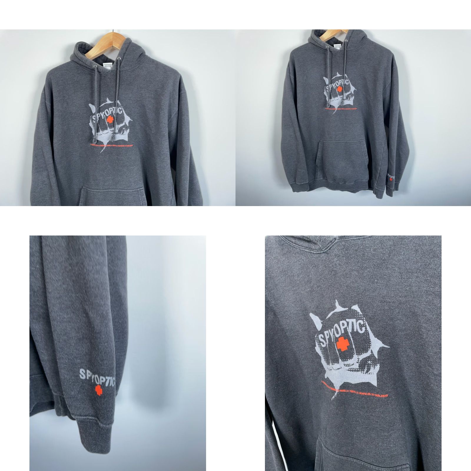 Vintage VINTAGE SPY Optic Hoodie Men L Gray Heavyweight USA Made 90s Surf Graphic Print Pockets Size US L / EU 52-54 / 3 - 9 Thumbnail