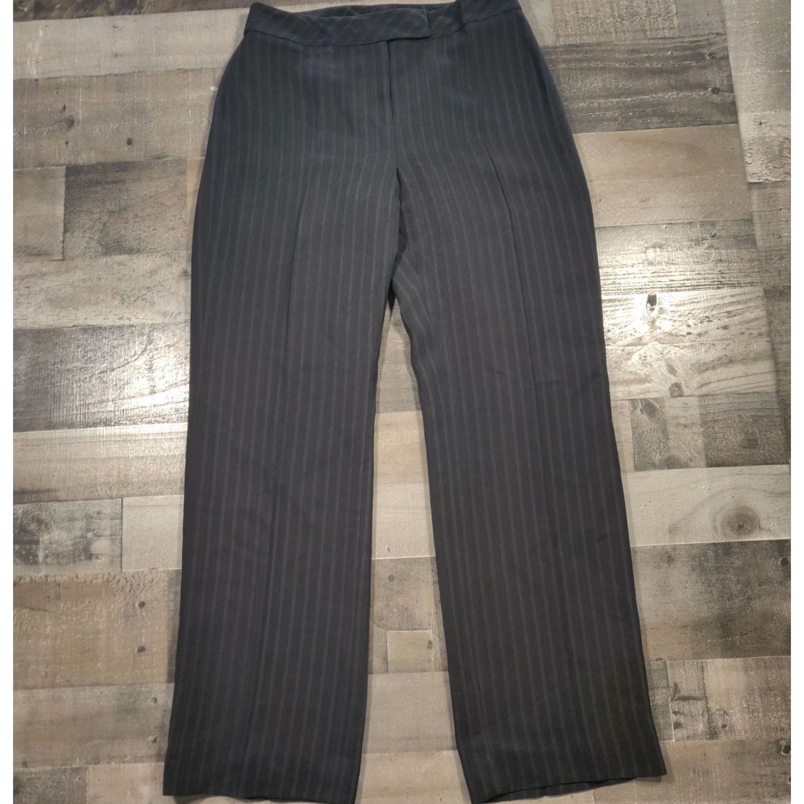 Ann Taylor Loft Dress Pants Women 8 Black Mid-Rise Bootcut Striped Lined Zip Closure Casual Size 30" / US 8 / IT 44 - 2 Thumbnail