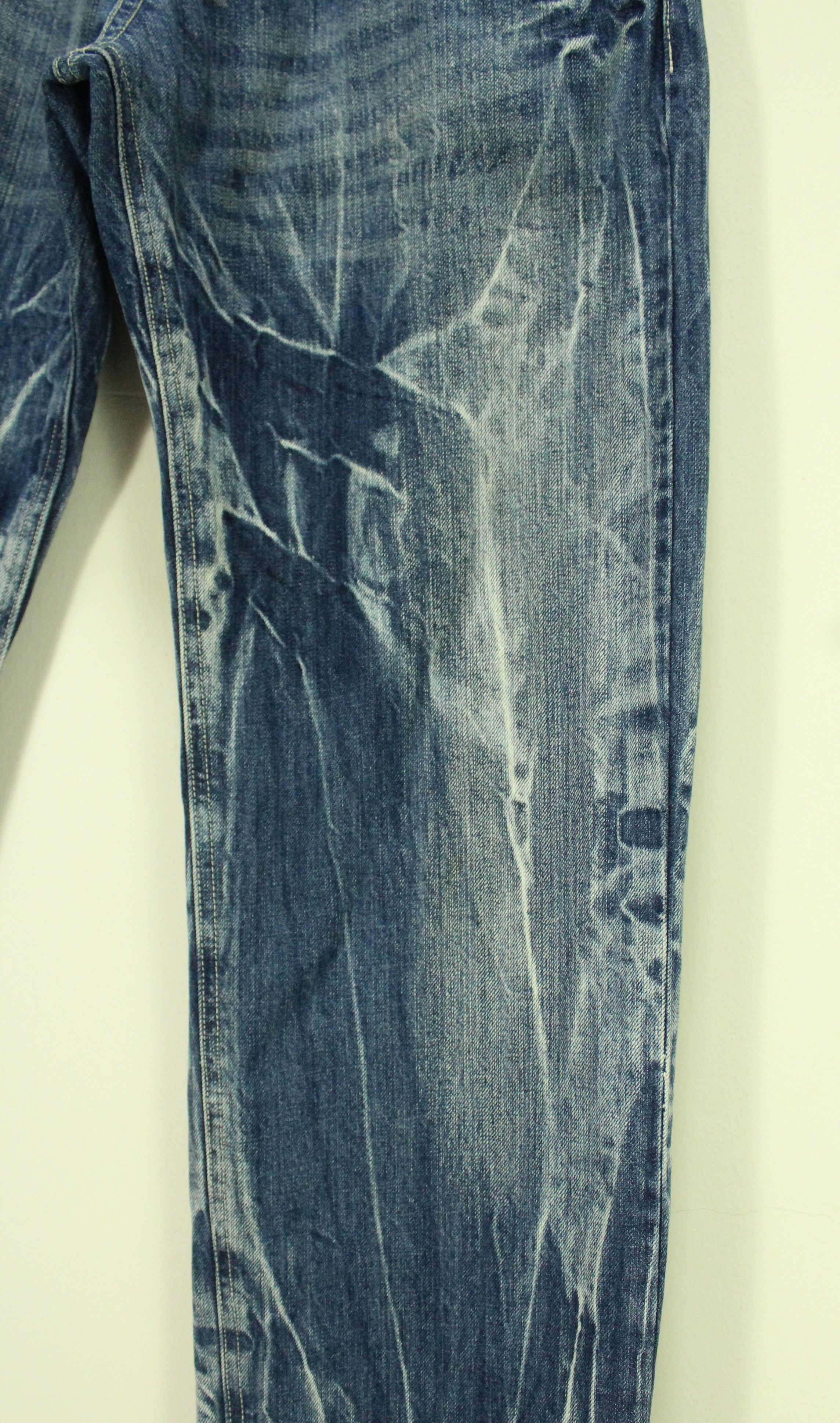 Japanese Brand Double Waist JUNGLE STORM Denim Marble Whisker Acid Washed Size US 33 - 5 Thumbnail