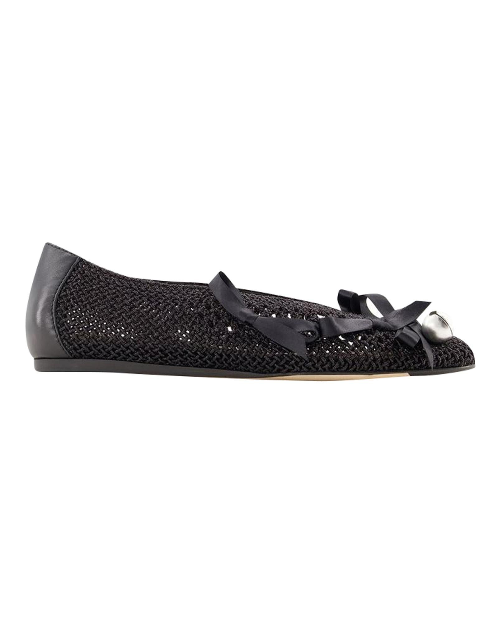 image of Simone Rocha Double Bow & Bell Charm Ballerinas Shoes in Black, Women's (Size 6)