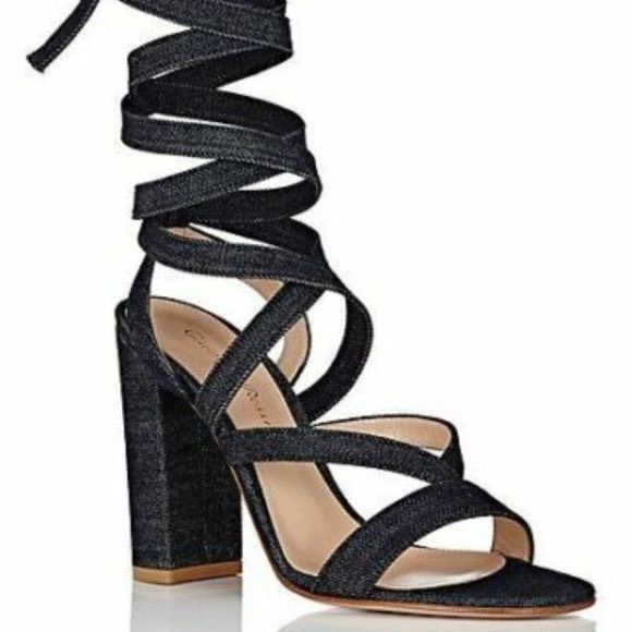 Gianvito Rossi Gianvito Rossi Janis Dark Blue Denim Strappy Lace Up Block H Size US 8.5 / IT 38.5 - 5 Thumbnail